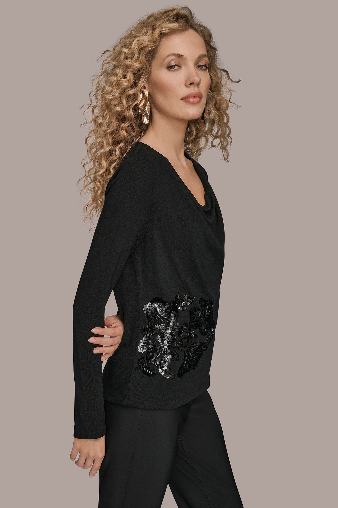 LONG-SLEEVE COWL-NECK FLORAL TOP VIEW 3 | New Arrivals