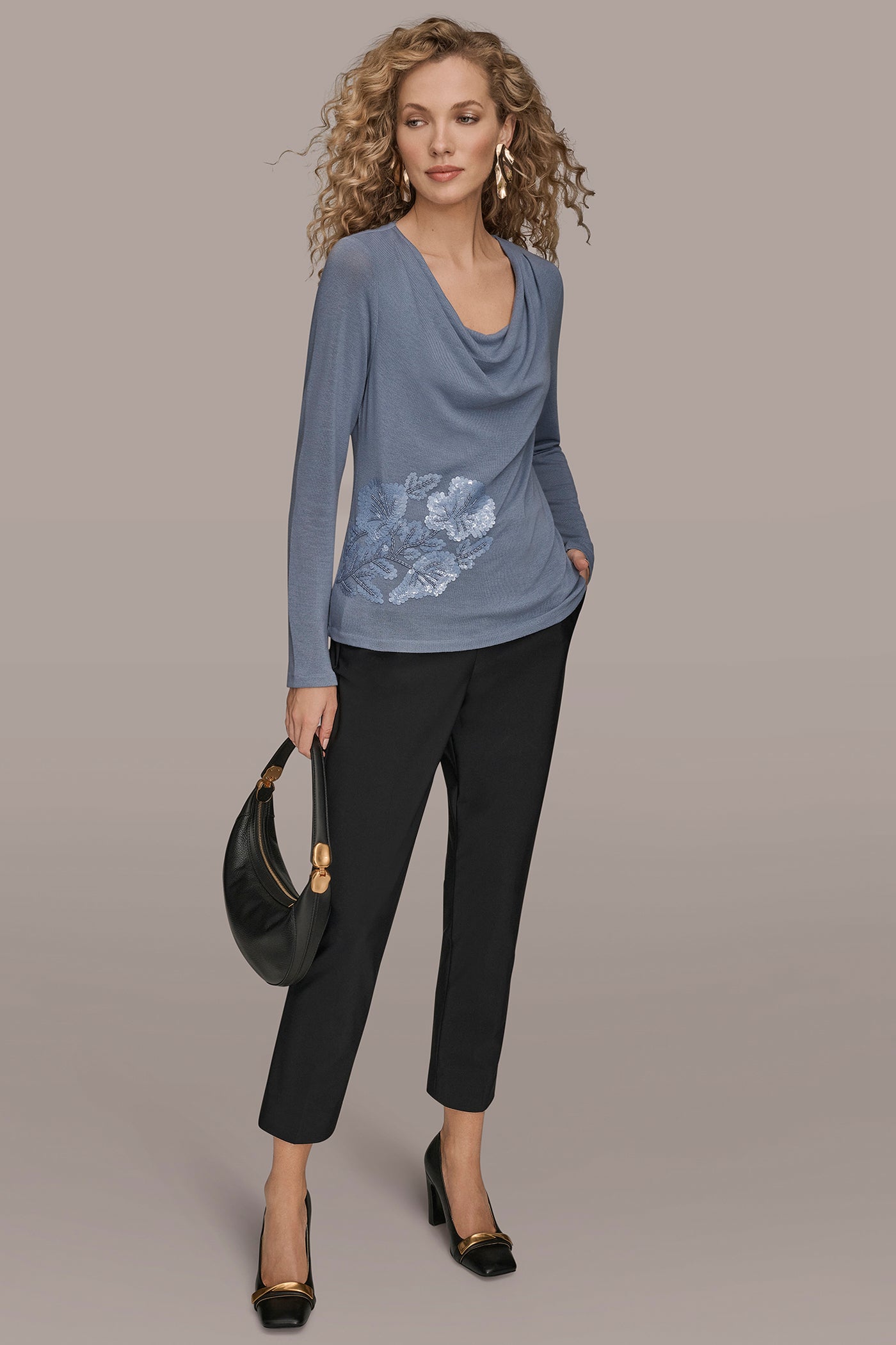 LONG-SLEEVE COWL-NECK FLORAL TOP VIEW 6 | New Arrivals