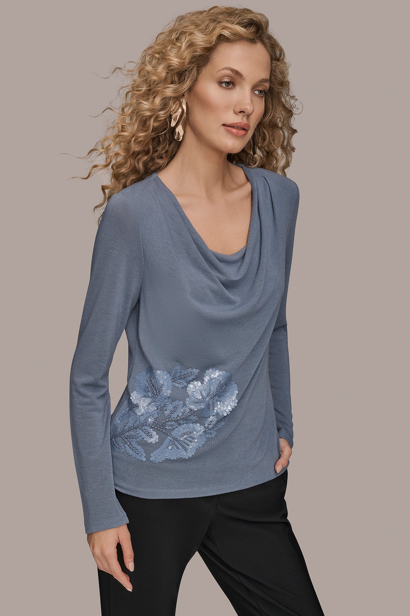 LONG-SLEEVE COWL-NECK FLORAL TOP VIEW 3 | New Arrivals