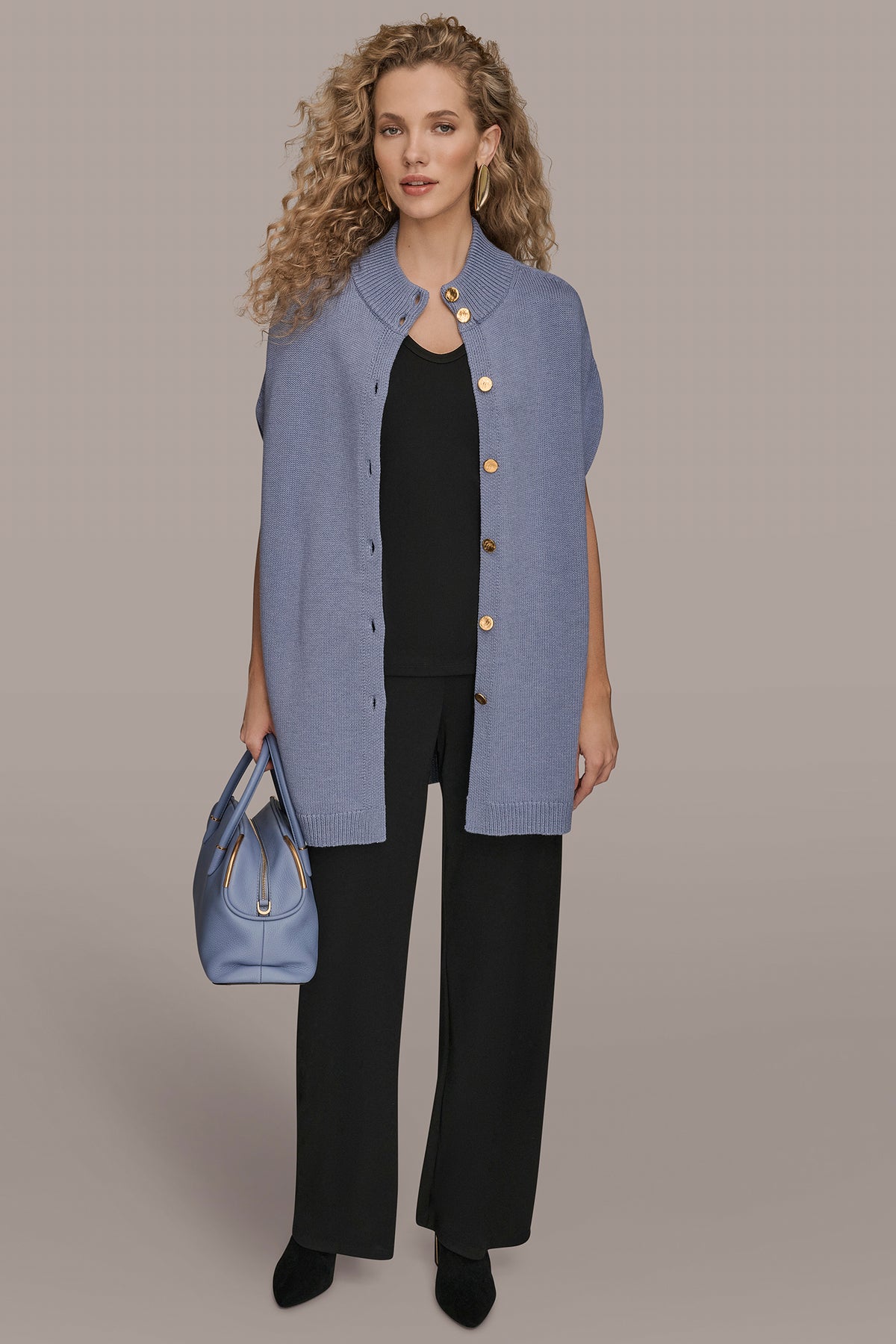 Button Front Sweater Capelet | Pullover | Donna Karan