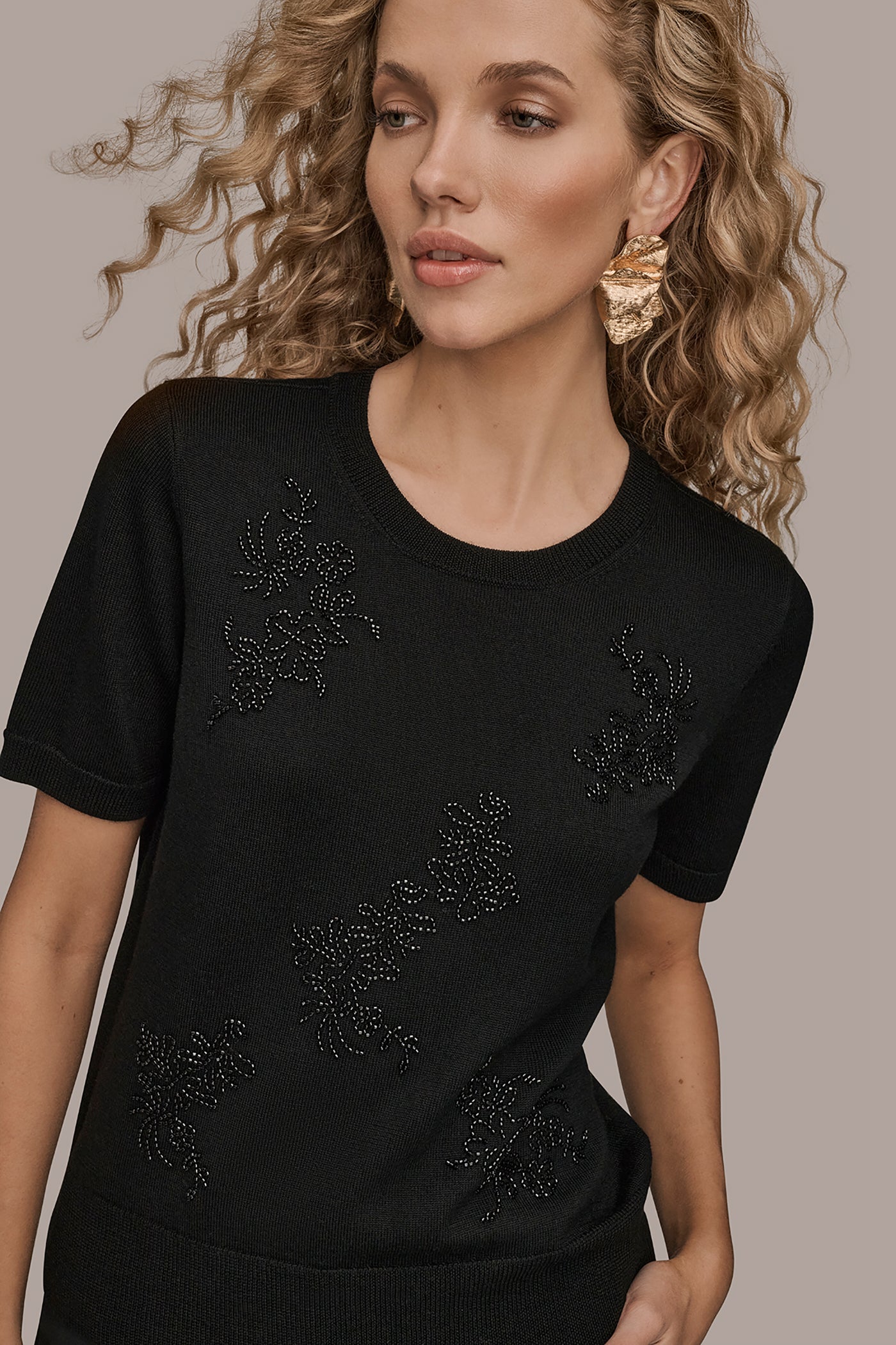 SHORT-SLEEVE FLORAL WOOL SWEATER VIEW 4 | Tops & Sweaters