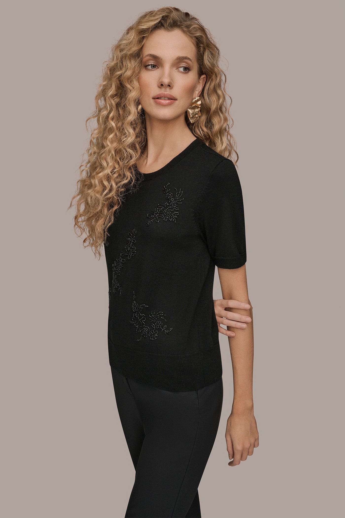 SHORT-SLEEVE FLORAL WOOL SWEATER VIEW 3 | Tops & Sweaters