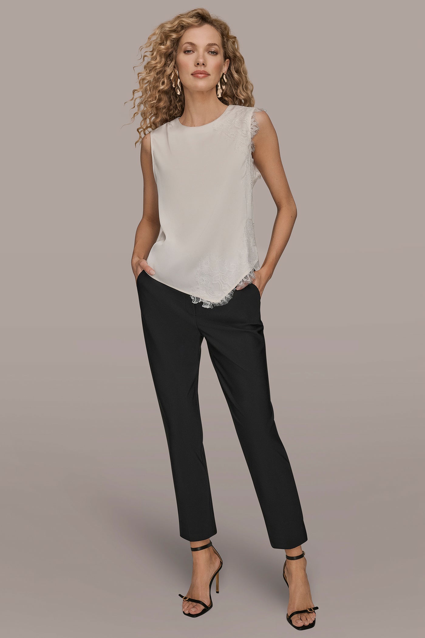 SLEEVELESS LACE-TRIM CREPE BLOUSE VIEW 7 | Suits and Separates