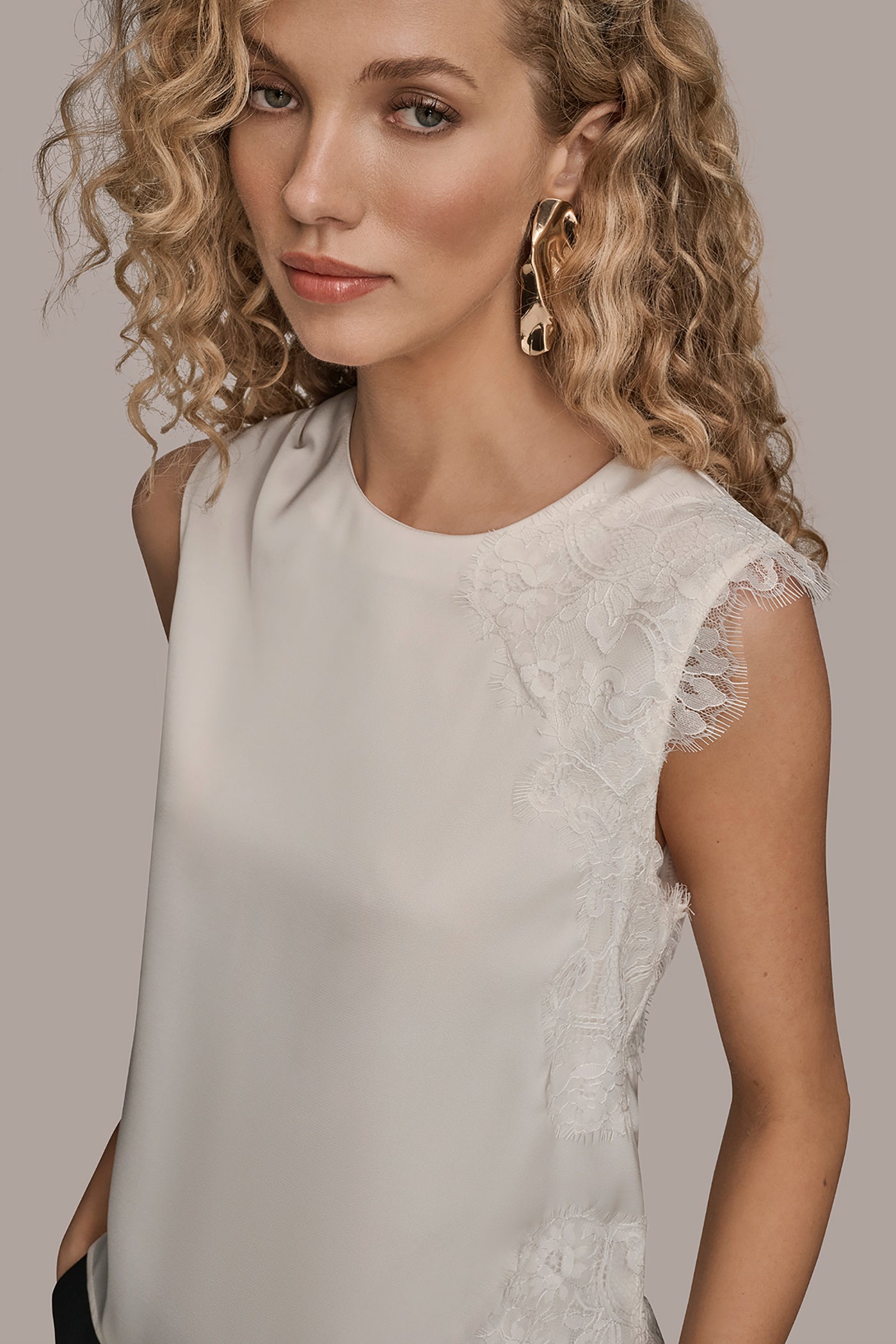 SLEEVELESS LACE-TRIM CREPE BLOUSE VIEW 4 | Suits and Separates