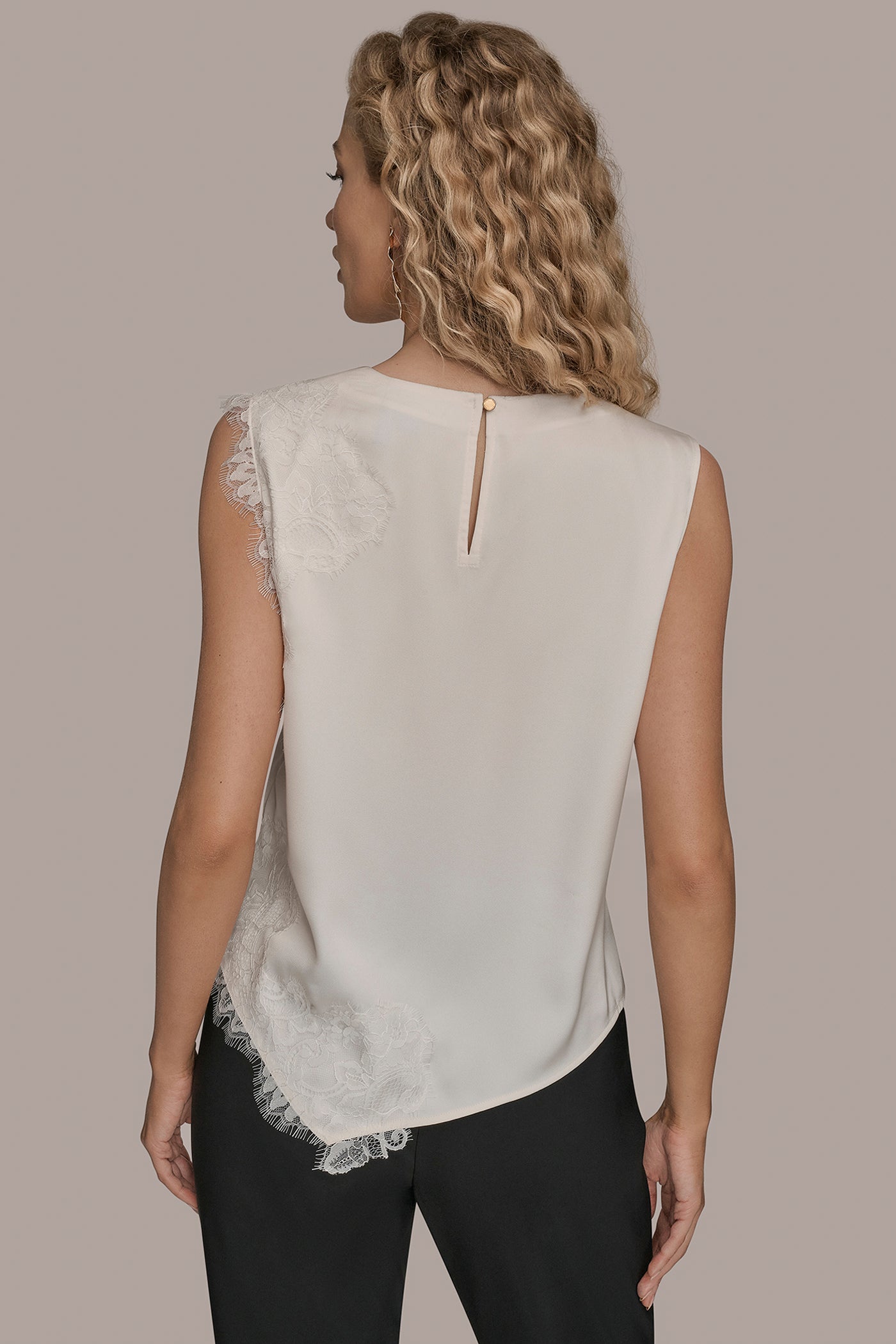 SLEEVELESS LACE-TRIM CREPE BLOUSE | View 2 | Suits and Separates