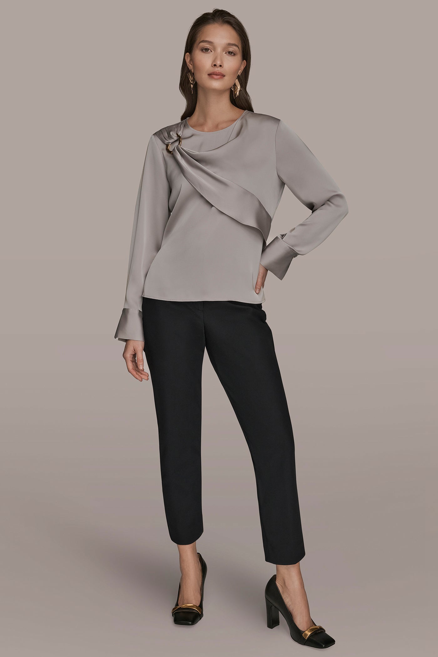 LONG-SLEEVE BLOUSE WITH SHOULDER HARDWARE DETAIL VIEW 7 | Holiday Collection
