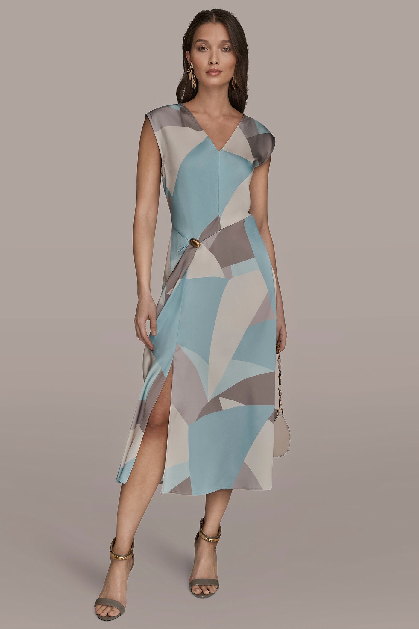 CAP-SLEEVE V-NECK PRINTED MIDI DRESS VIEW 8 | Holiday Collection