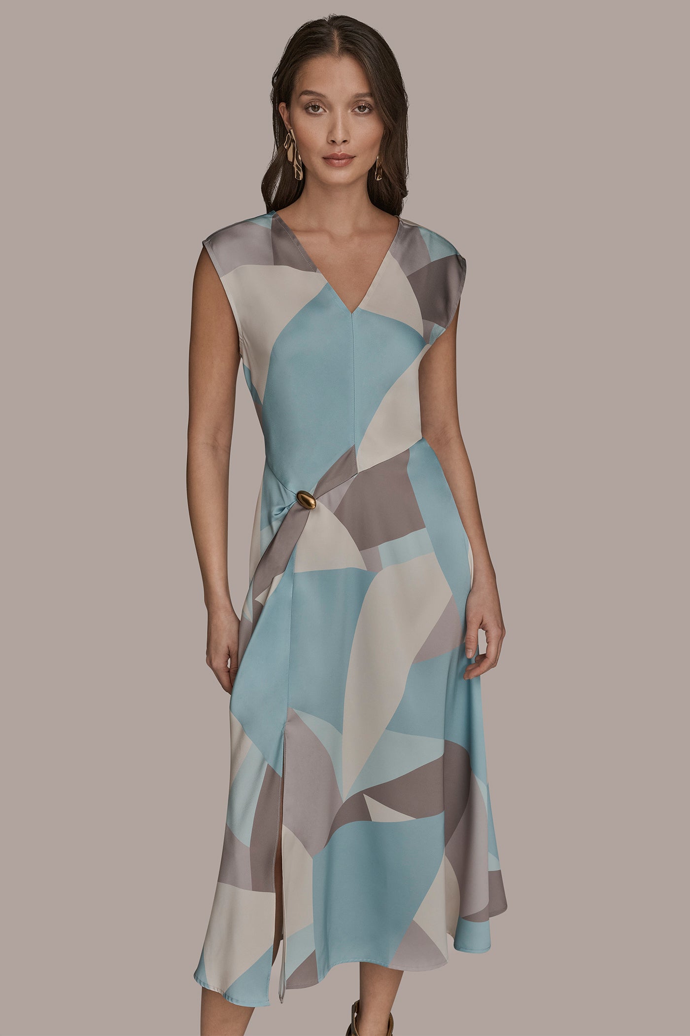 CAP-SLEEVE V-NECK PRINTED MIDI DRESS VIEW 7 | Holiday Collection