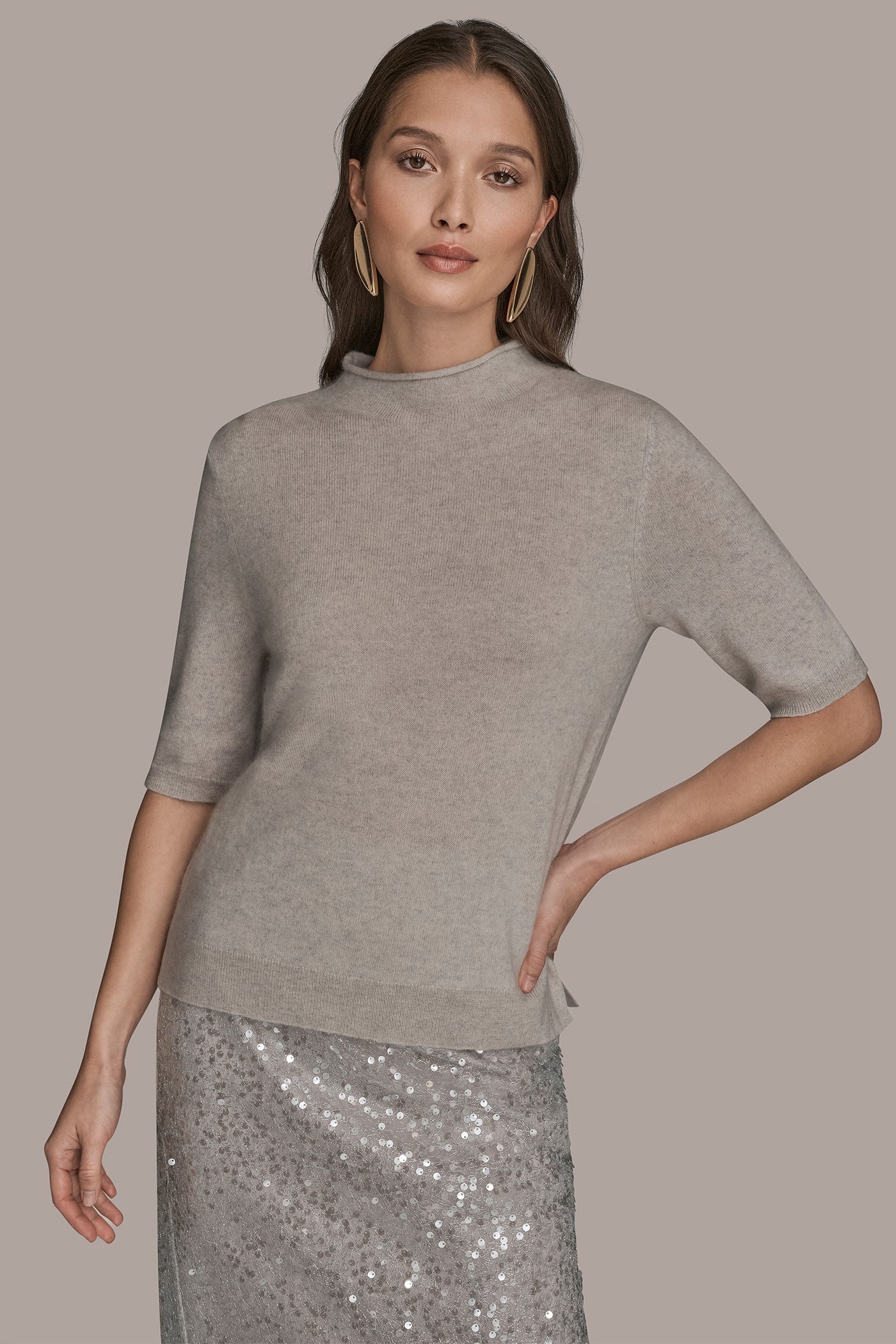 SHORT-SLEEVE MOCK-NECK SWEATER | View 1 | Holiday Collection
