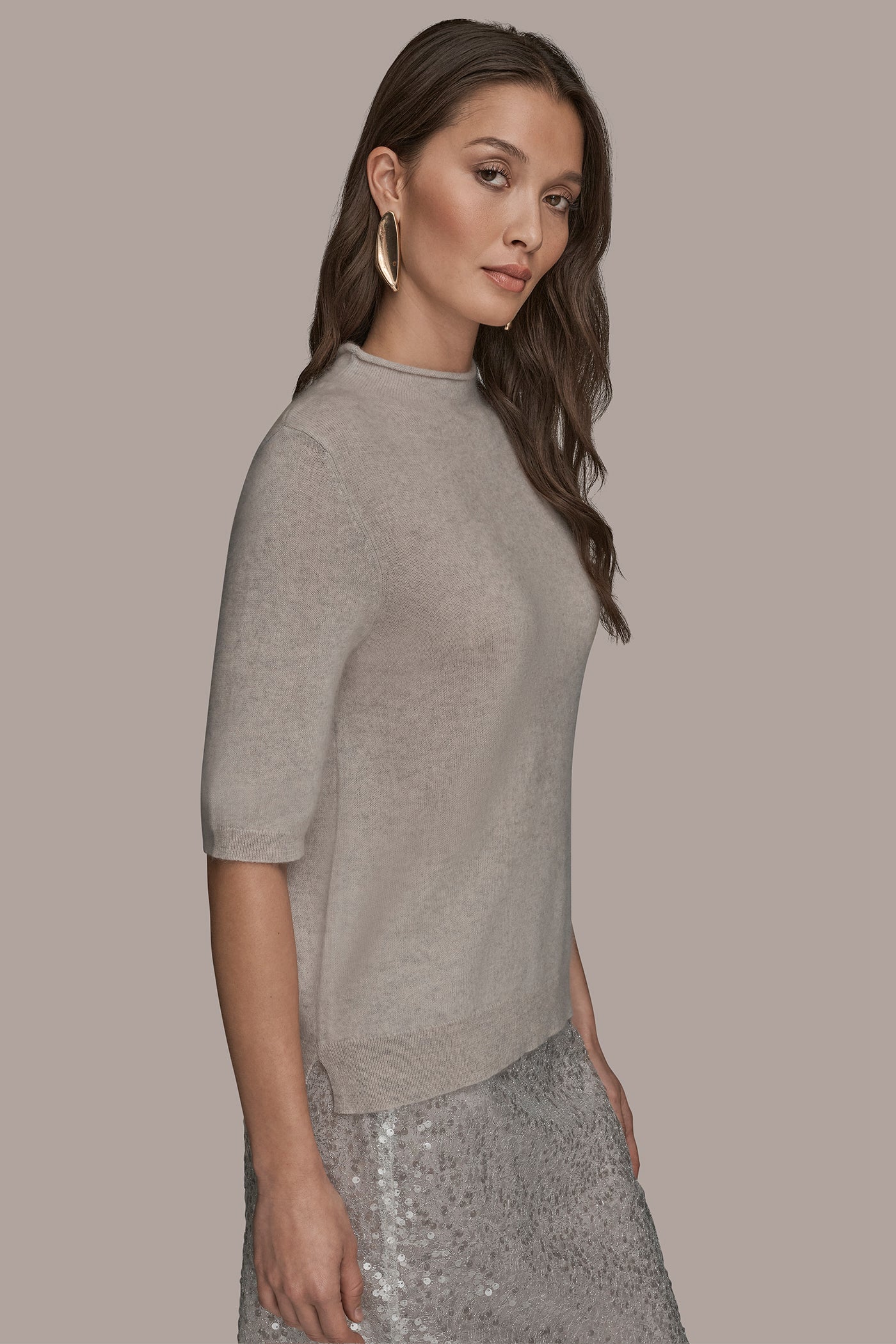 SHORT-SLEEVE MOCK-NECK SWEATER VIEW 3 | Holiday Collection