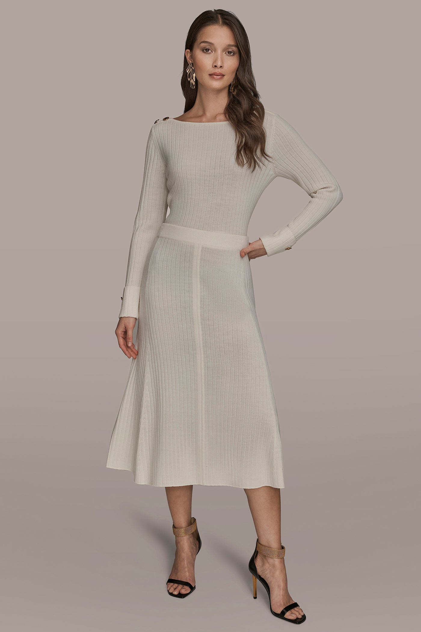 SEAMED MIDI A-LINE SWEATER SKIRT VIEW 4 | New Arrivals