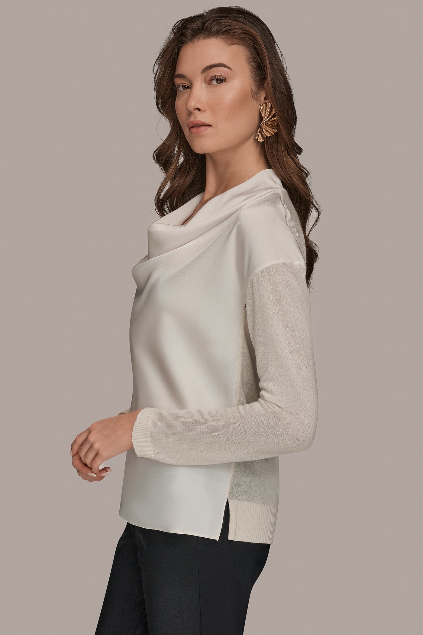 Mixed Media Cowl Neck Top VIEW 3 | Clothing