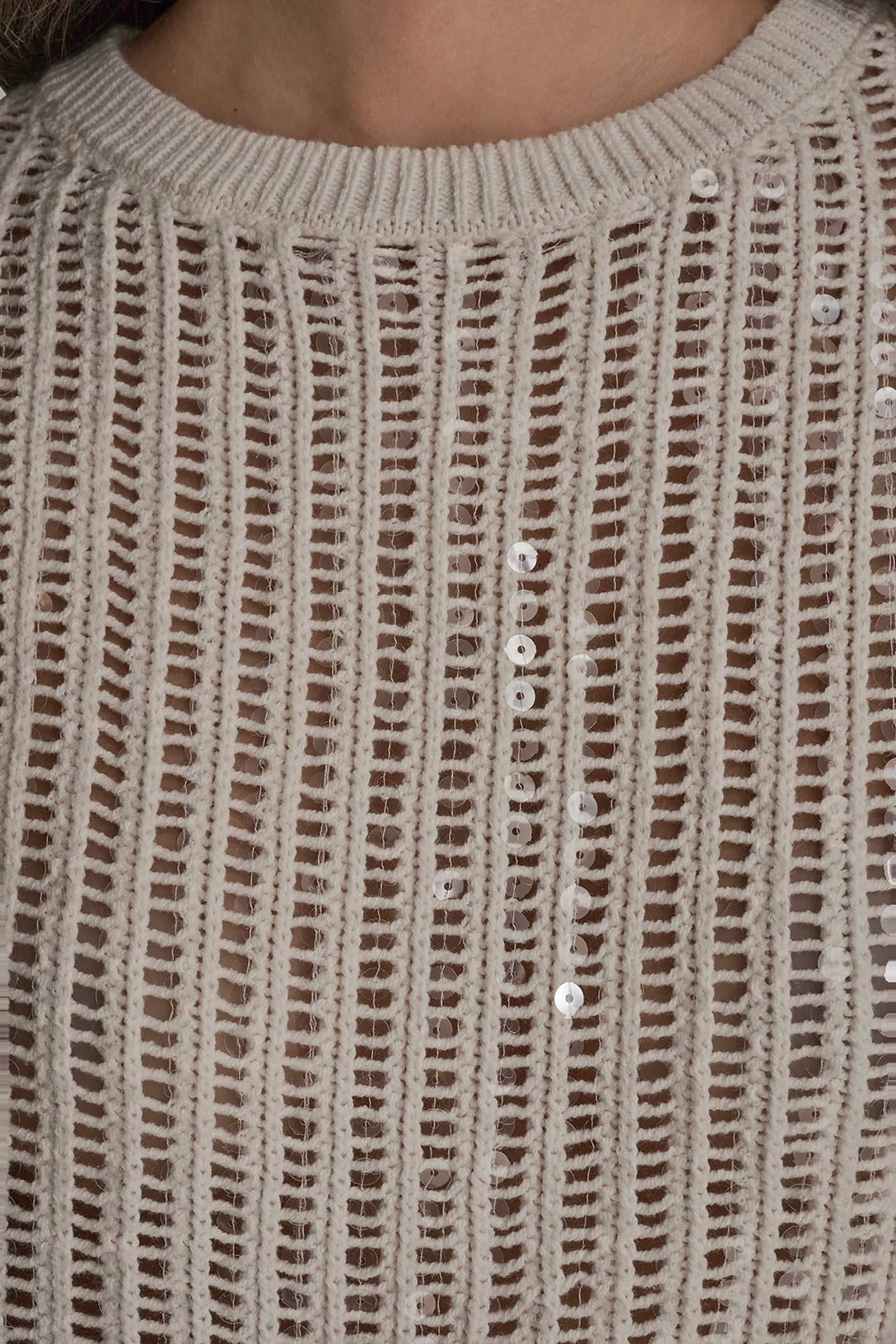 SHORT SLEEVE OPEN-WEAVE SWEATER WITH SEQUIN DETAIL VIEW 5 | Clothing