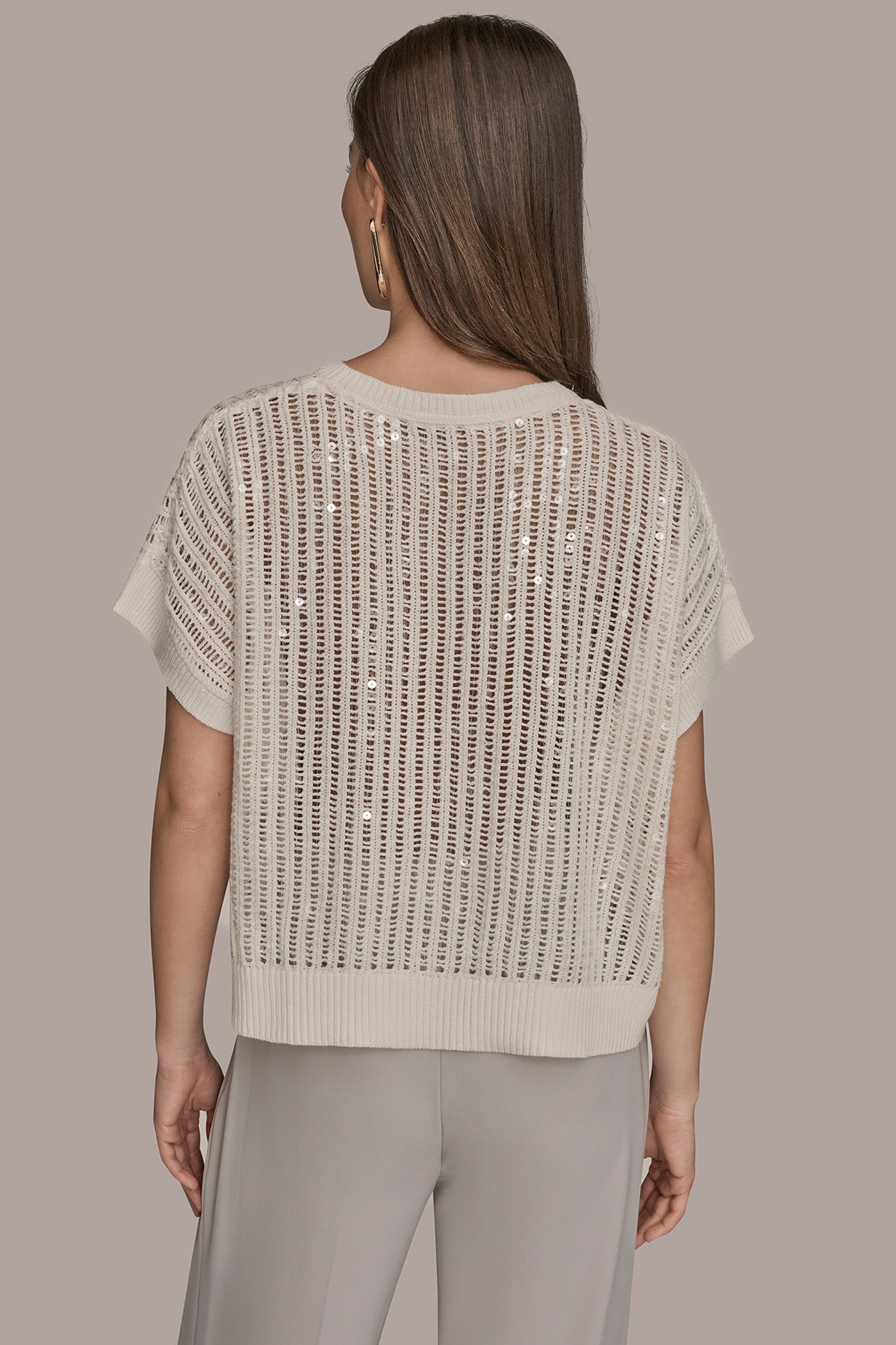 SHORT SLEEVE OPEN-WEAVE SWEATER WITH SEQUIN DETAIL | View 2 | Clothing