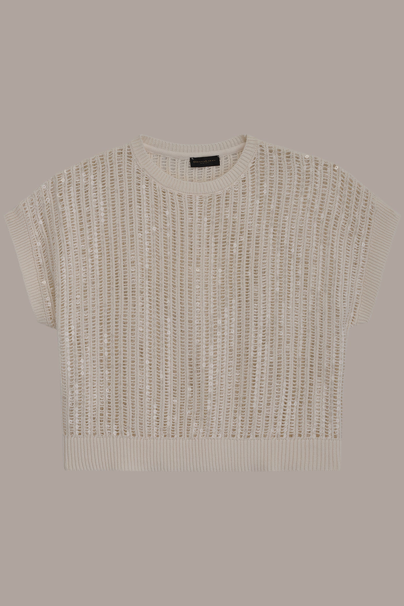 SHORT SLEEVE OPEN-WEAVE SWEATER WITH SEQUIN DETAIL VIEW 7 | Clothing