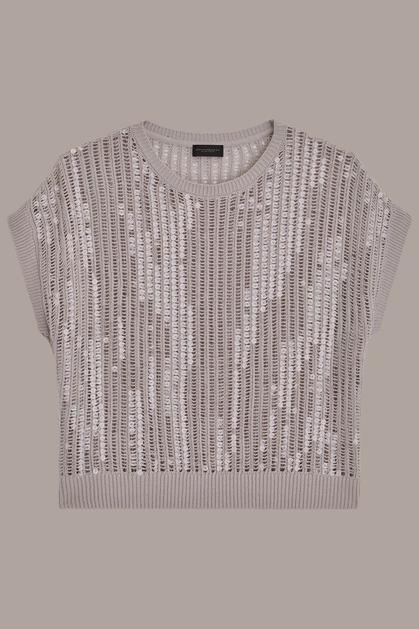 SHORT SLEEVE OPEN-WEAVE SWEATER WITH SEQUIN DETAIL VIEW 7 | Clothing