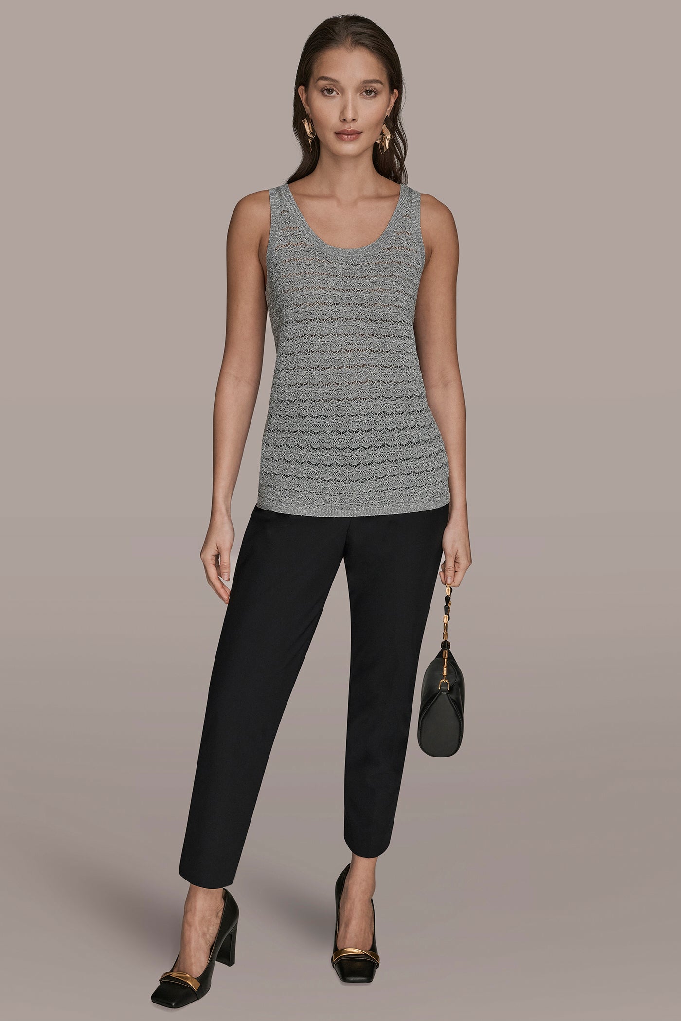 SLEEVELESS SCOOP-NECK POINTELLE SHELL SWEATER VIEW 6 | Tops