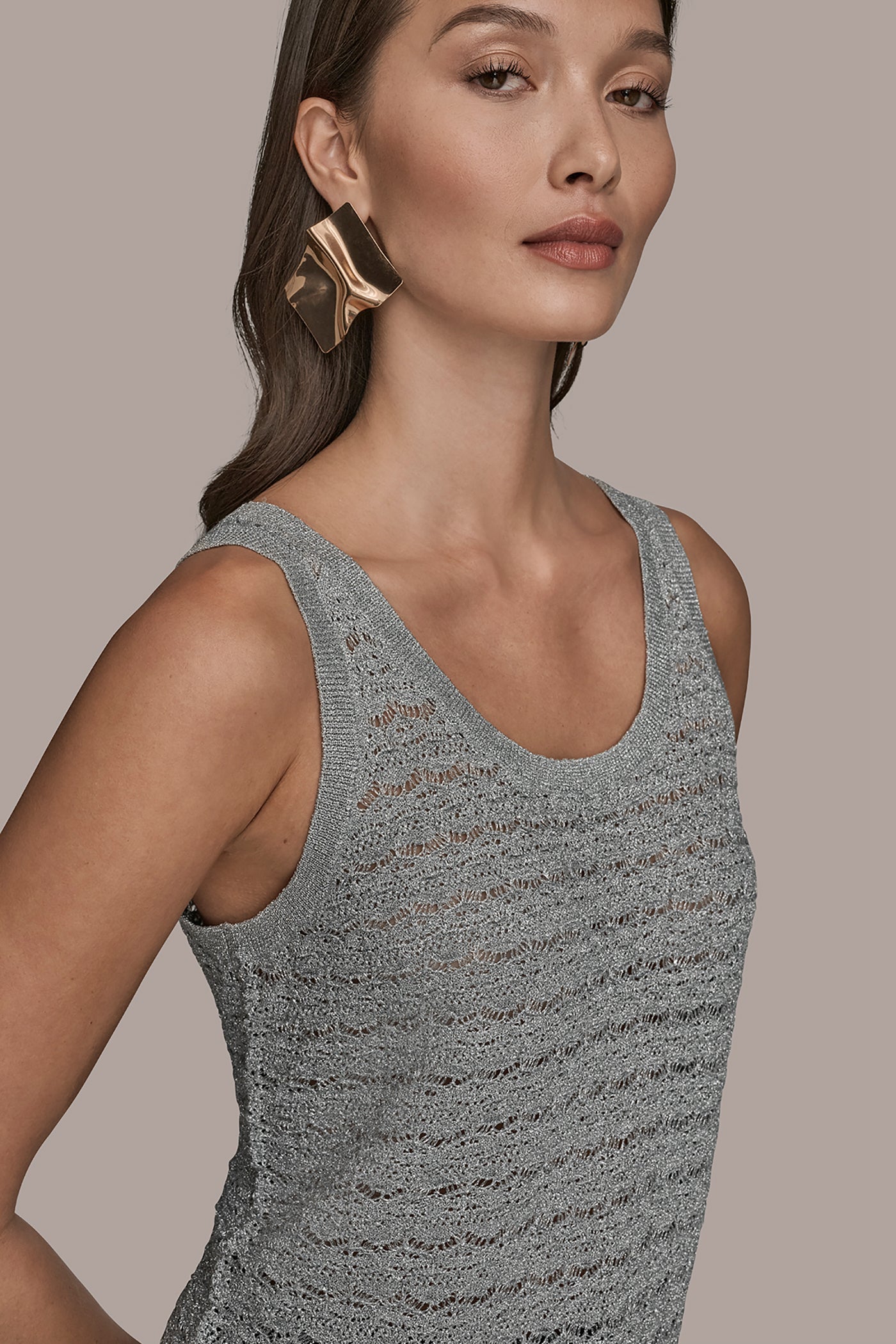SLEEVELESS SCOOP-NECK POINTELLE SHELL SWEATER VIEW 4 | Tops