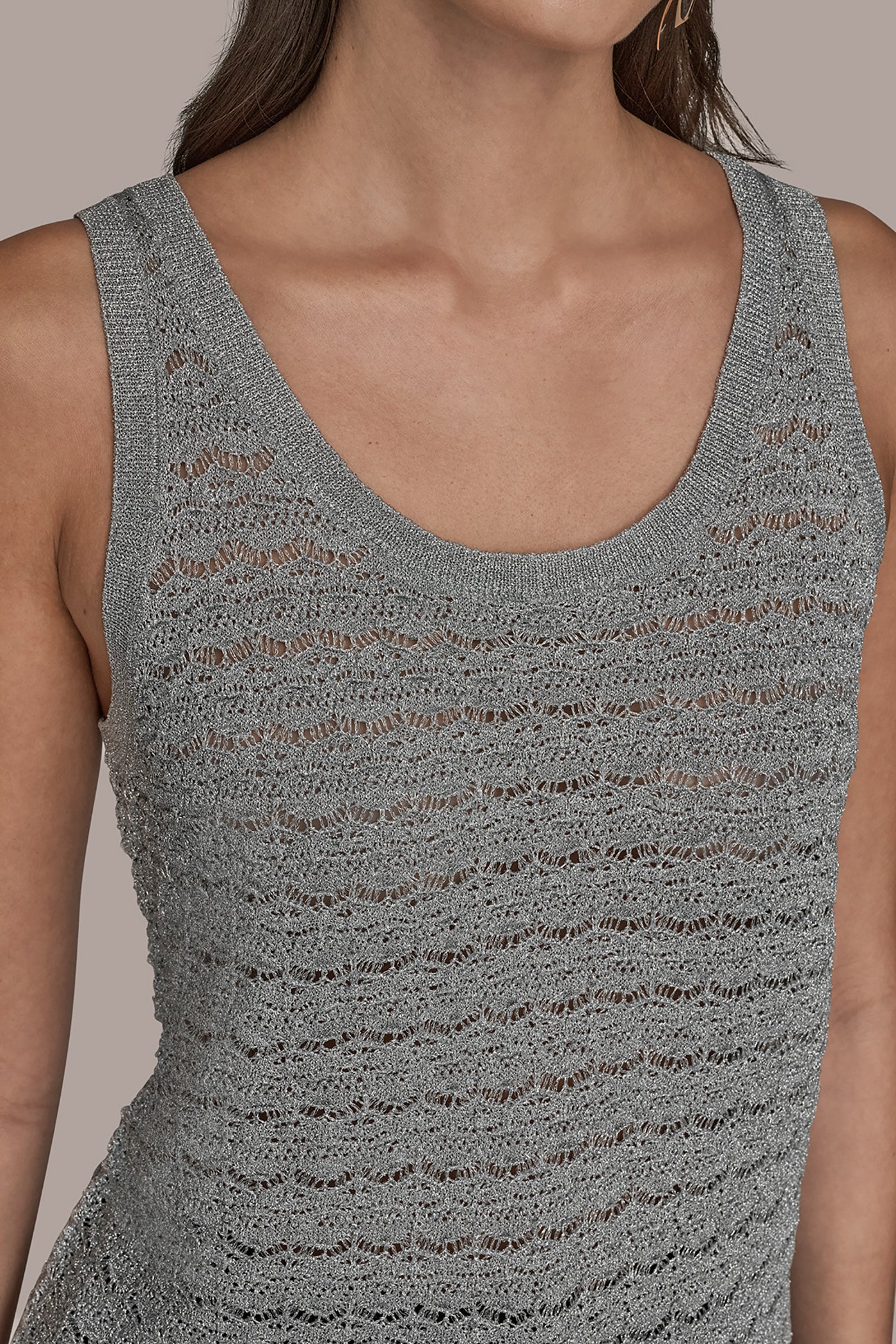 SLEEVELESS SCOOP-NECK POINTELLE SHELL SWEATER VIEW 5 | Tops