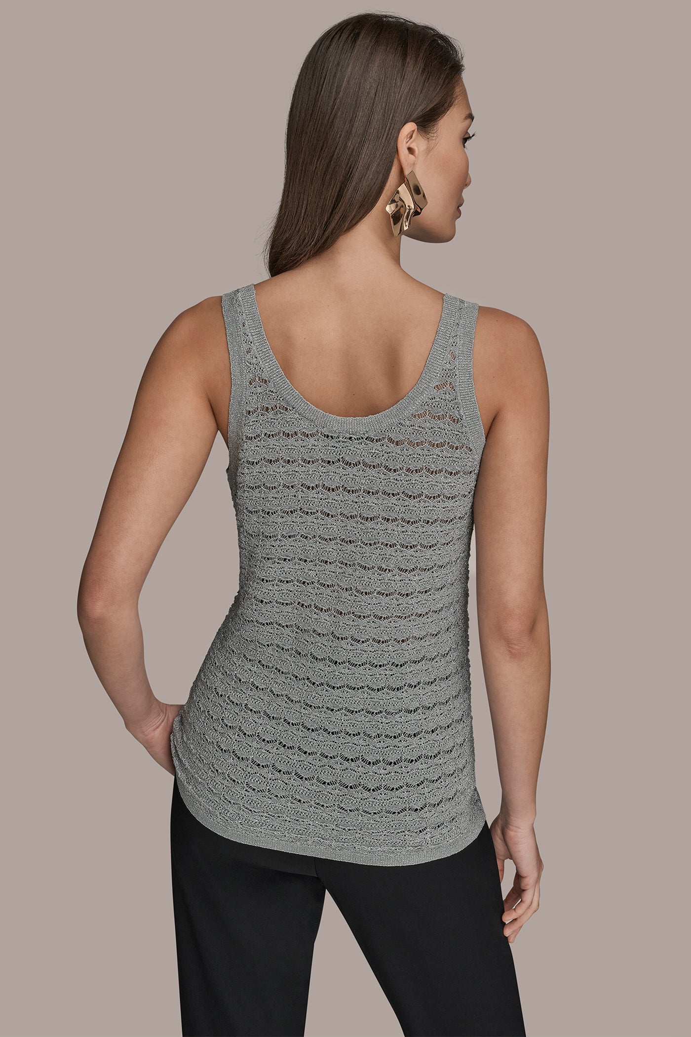 SLEEVELESS SCOOP-NECK POINTELLE SHELL SWEATER | View 2 | Tops