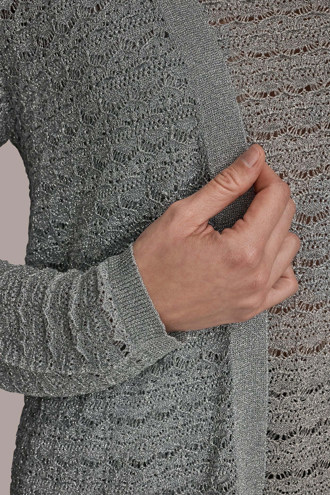 METALLIC POINTELLE LONG OPEN CARDIGAN VIEW 5 | Clothing