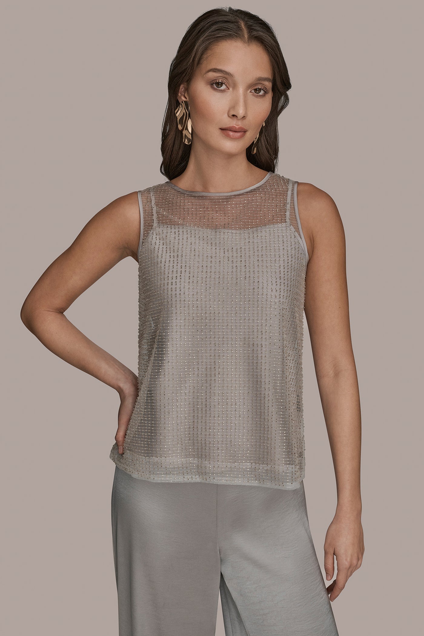 SLEEVELESS BEADED MESH TOP | View 1 | New clothing