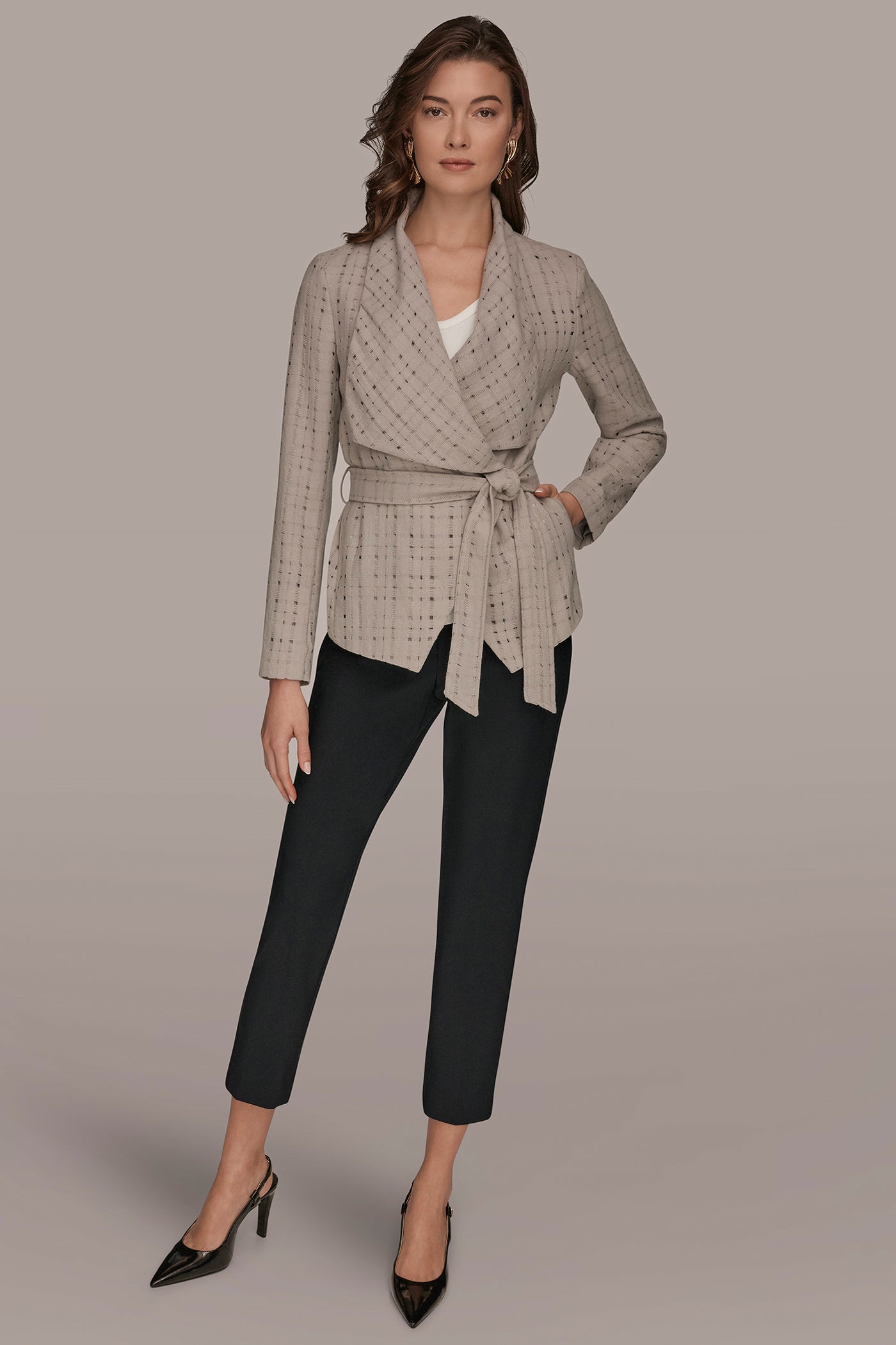 PERFORATED WRAP JACKET WITH BELT VIEW 8 | Blazers & Vests
