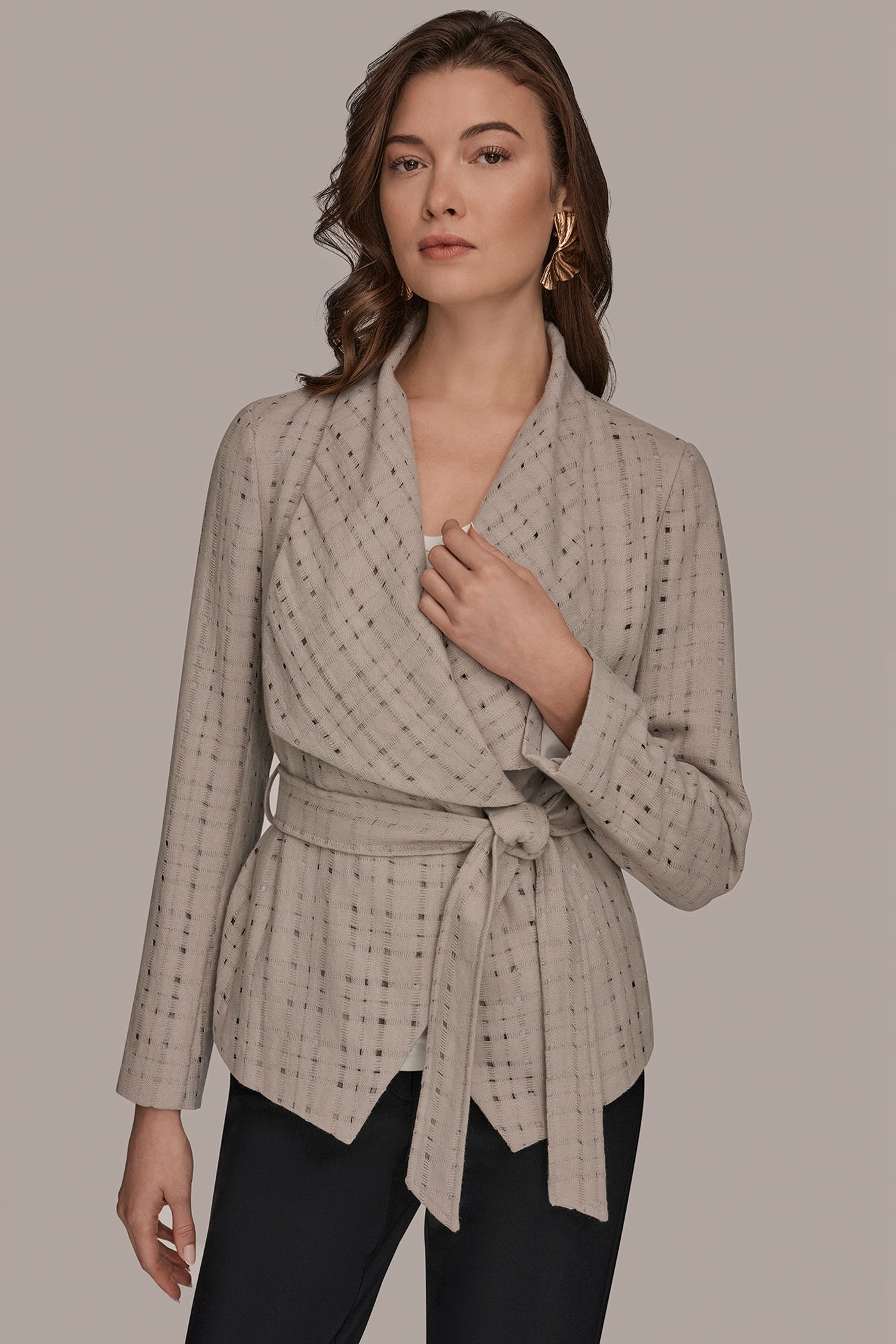 PERFORATED WRAP JACKET WITH BELT | View 1 | Blazers & Vests