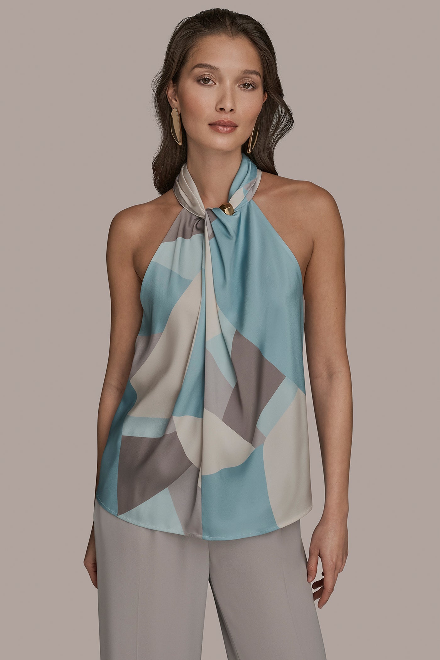 TWIST-NECK HALTER BLOUSE | View 1 | Holiday Collection