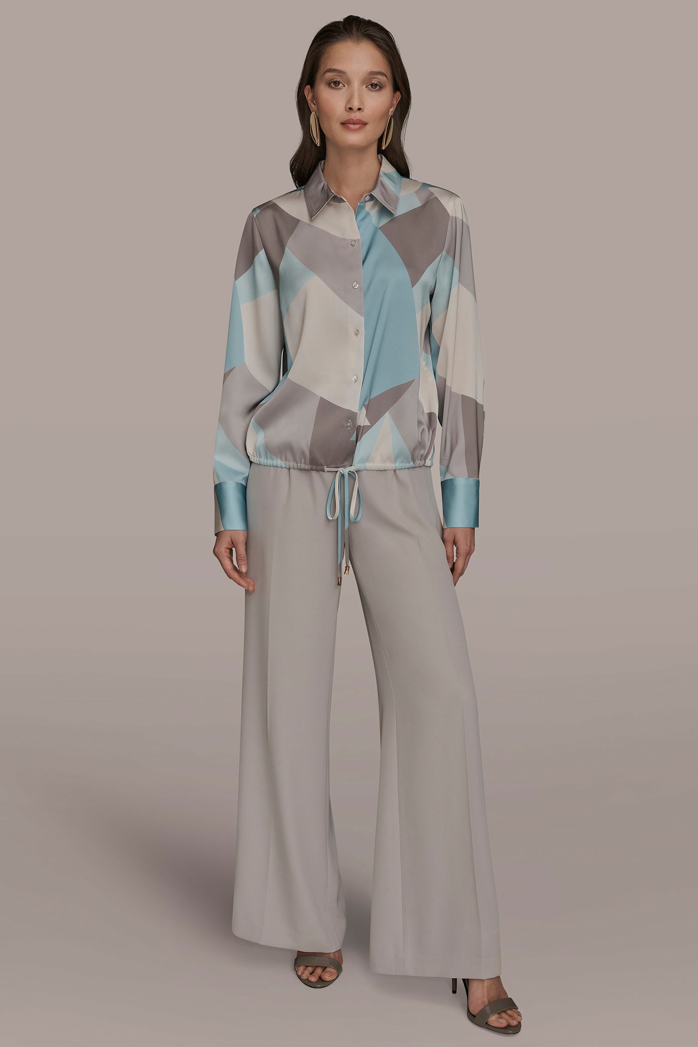 LONG-SLEEVE PRINTED DRAWSTRING BLOUSE VIEW 7 | Tops