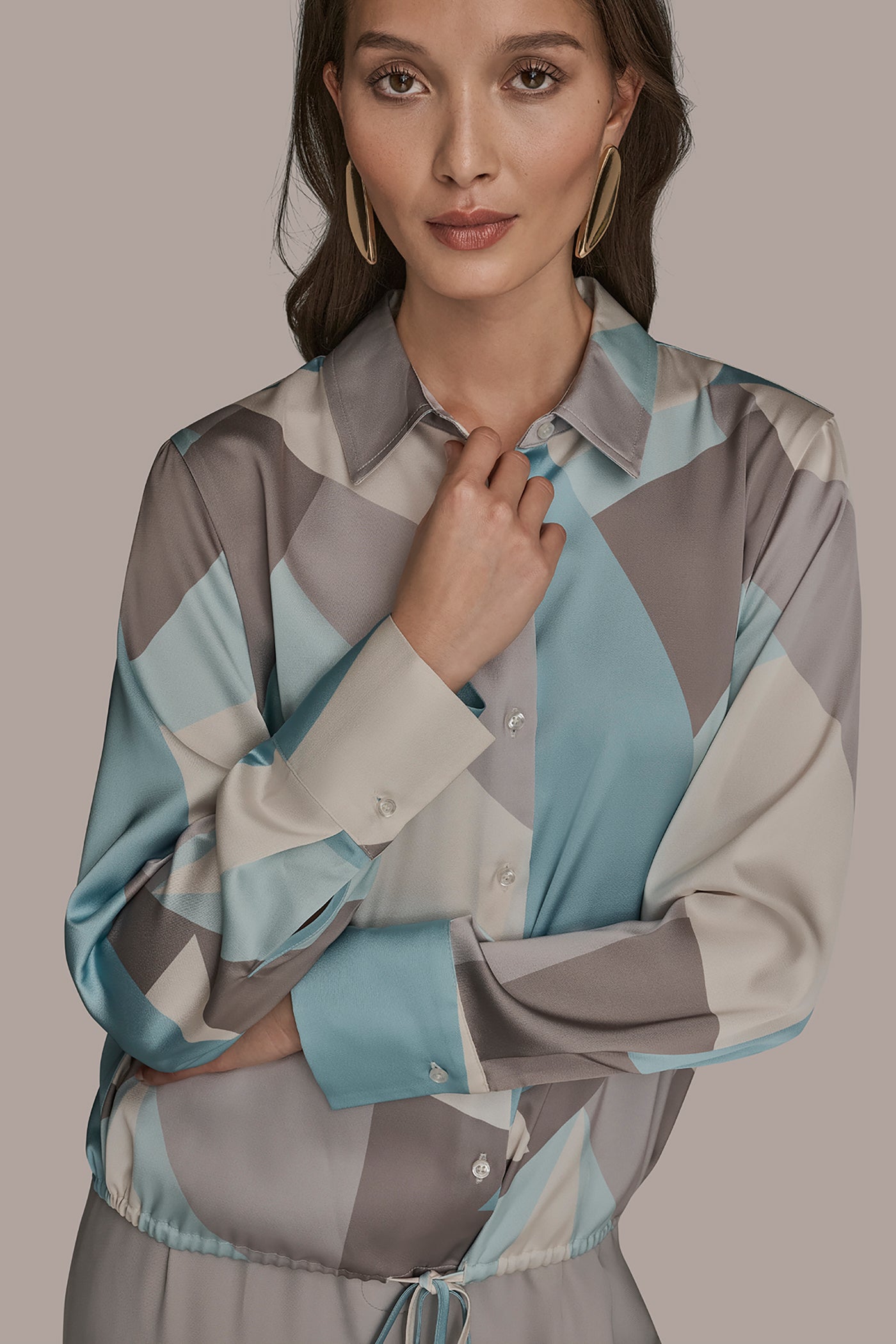 LONG-SLEEVE PRINTED DRAWSTRING BLOUSE VIEW 4 | Tops