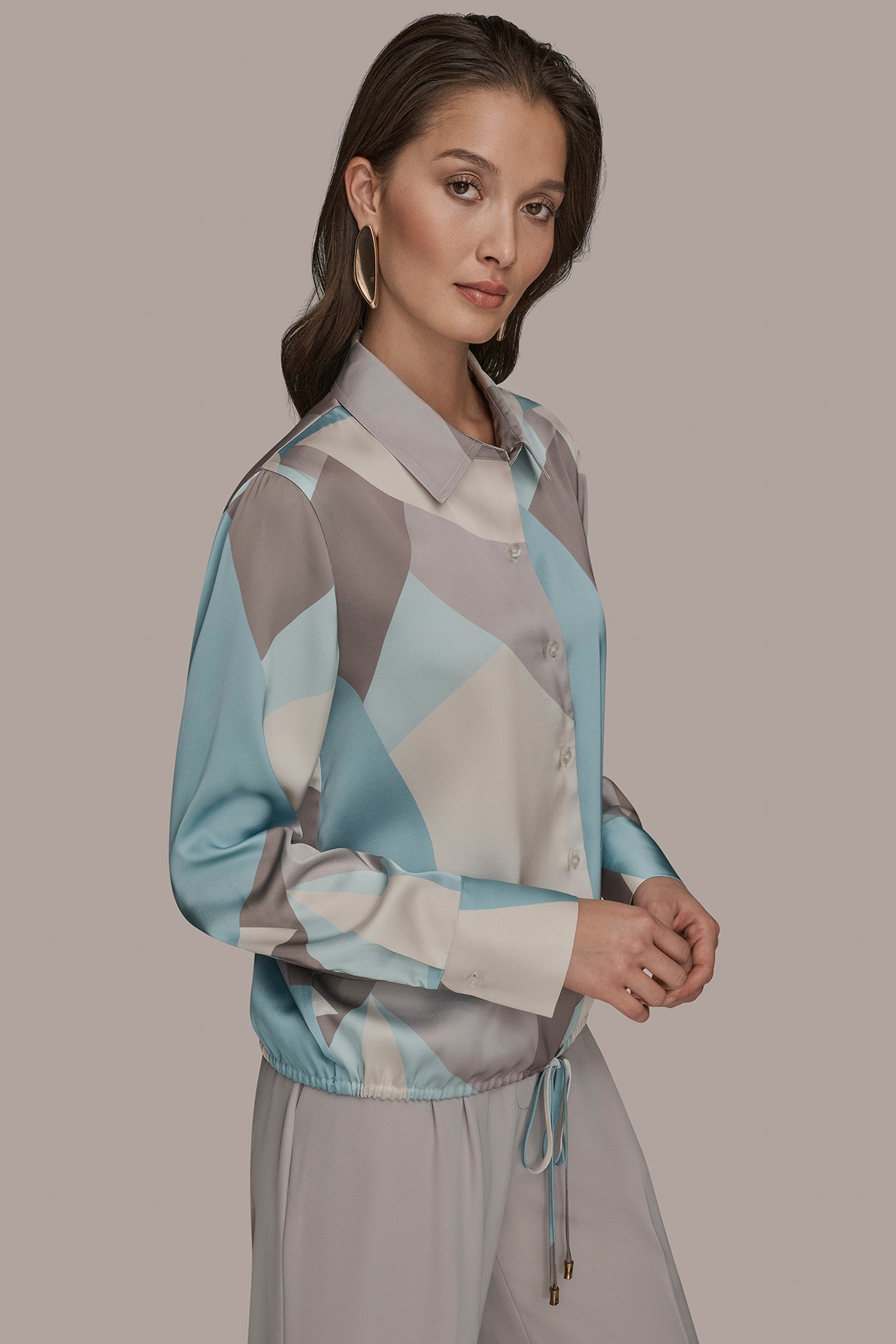 LONG-SLEEVE PRINTED DRAWSTRING BLOUSE VIEW 3 | Tops