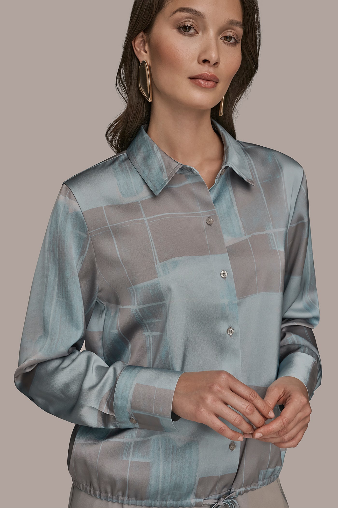 LONG-SLEEVE PRINTED DRAWSTRING BLOUSE VIEW 5 | Tops