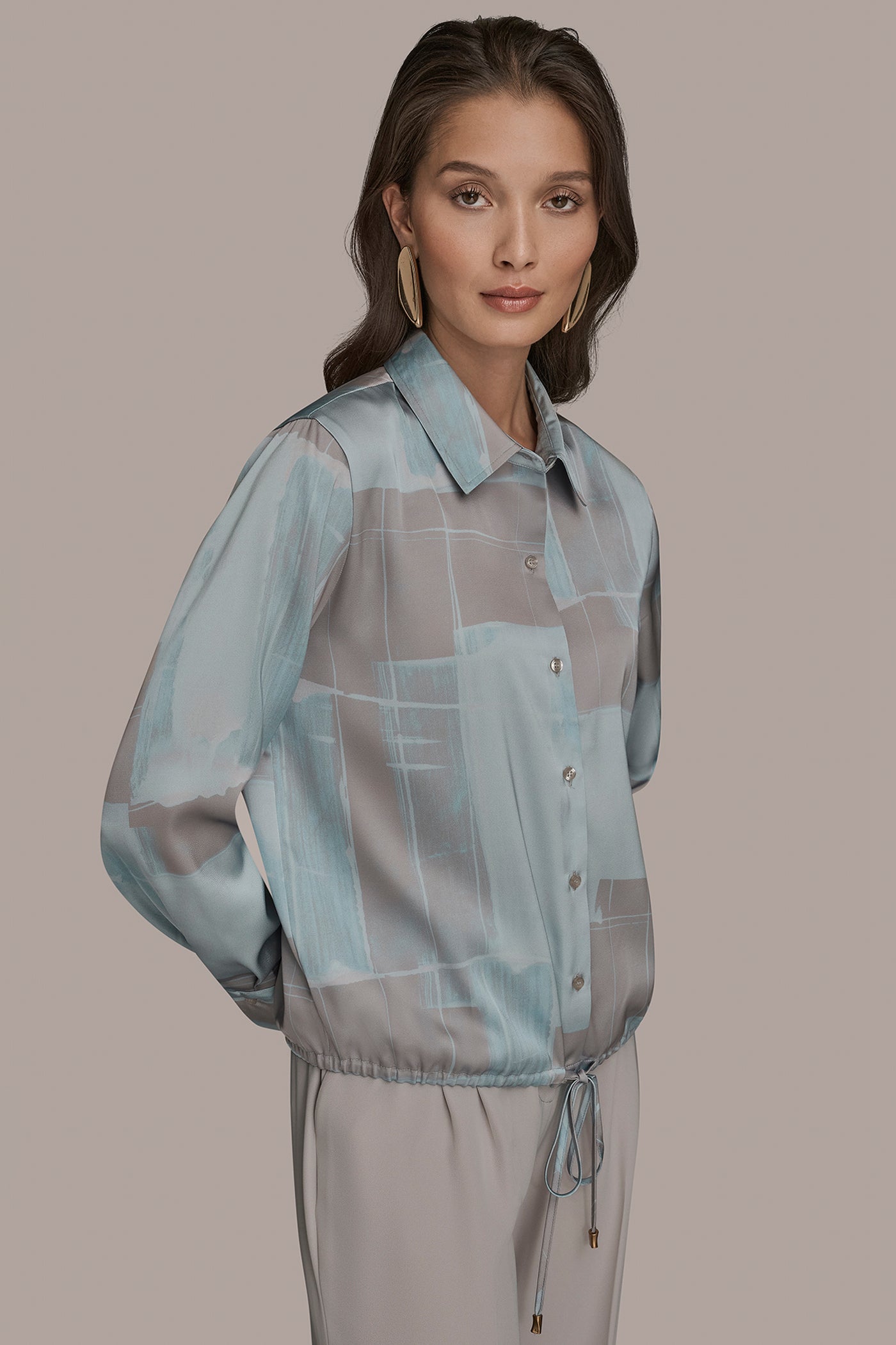 LONG-SLEEVE PRINTED DRAWSTRING BLOUSE VIEW 3 | Tops