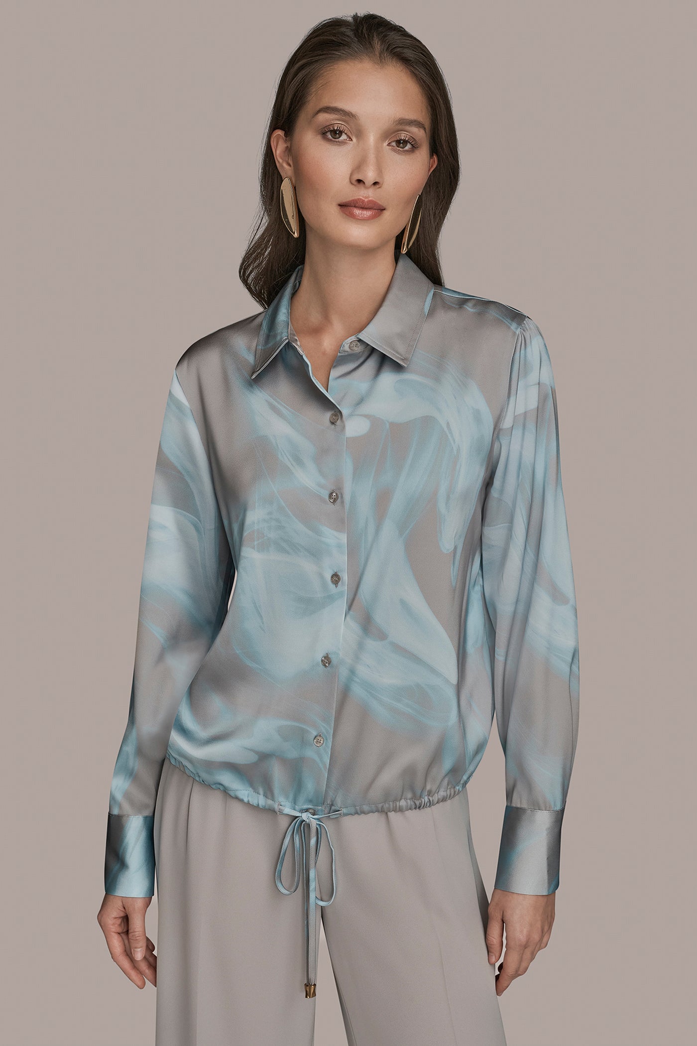 LONG-SLEEVE PRINTED DRAWSTRING BLOUSE | View 1 | New Arrivals