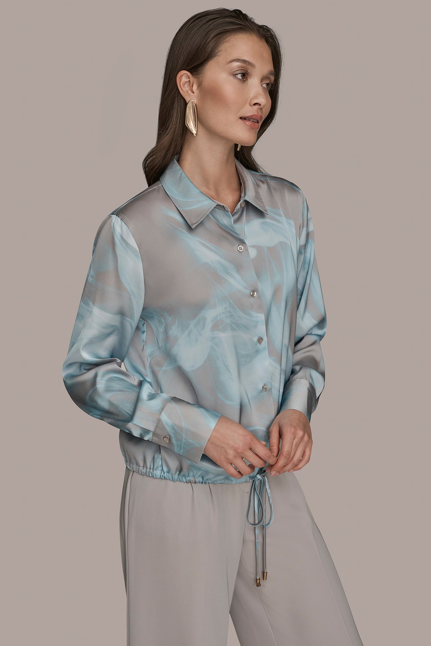 LONG-SLEEVE PRINTED DRAWSTRING BLOUSE VIEW 3 | New Arrivals