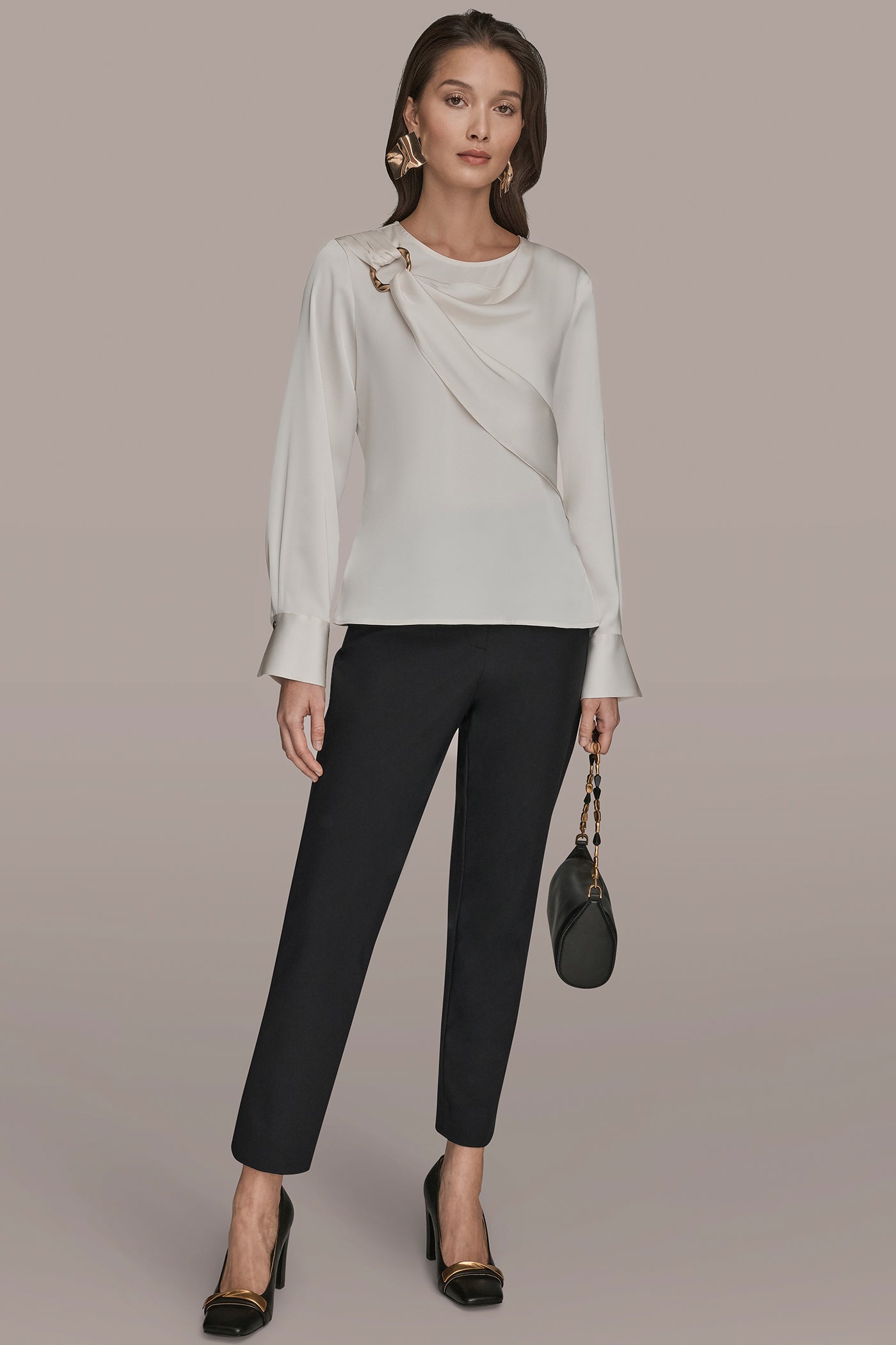 LONG-SLEEVE BLOUSE WITH SHOULDER HARDWARE DETAIL VIEW 8 | Holiday Collection