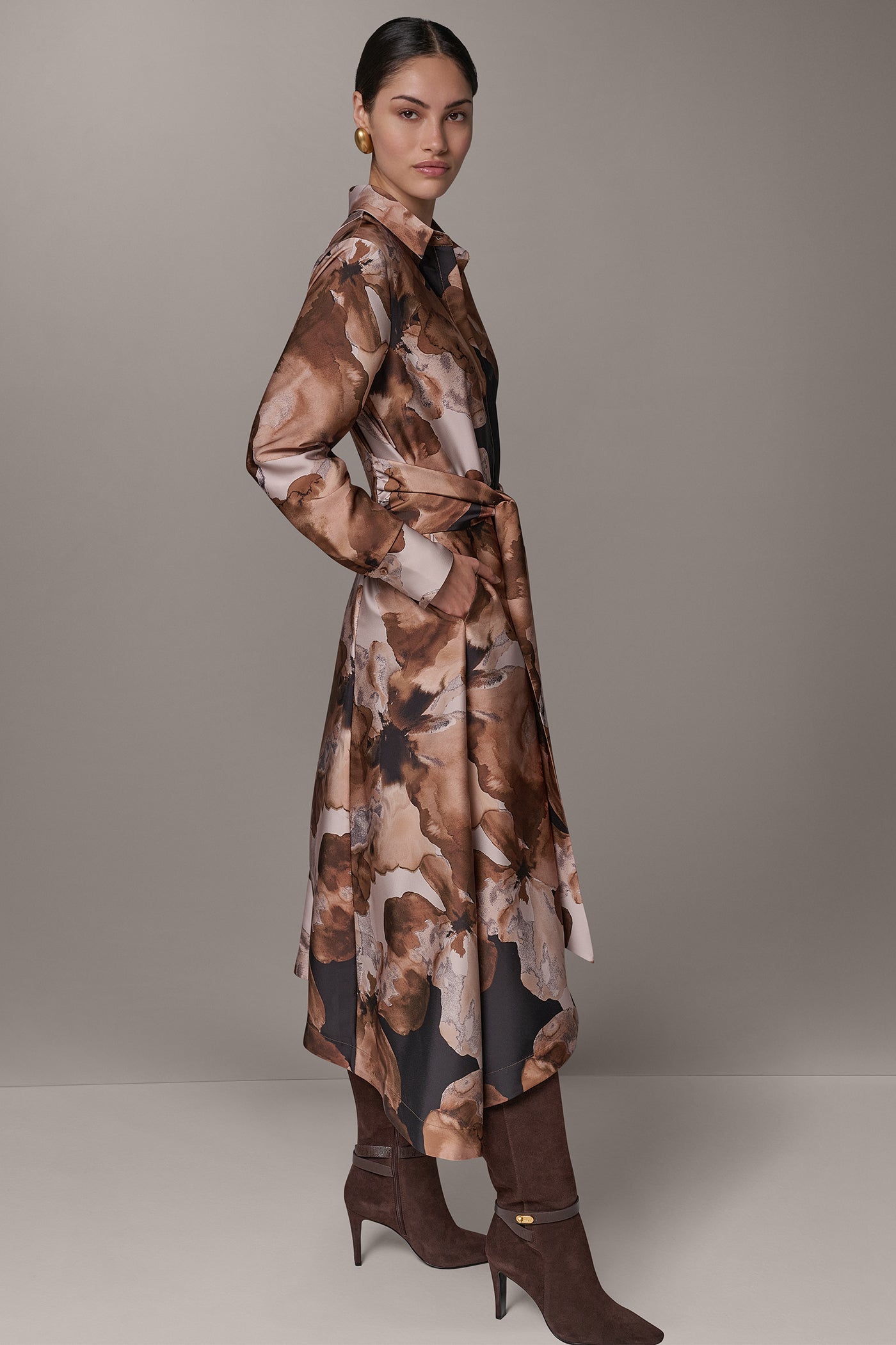 PRINTED TIE-WAIST SHIRT DRESS VIEW 4