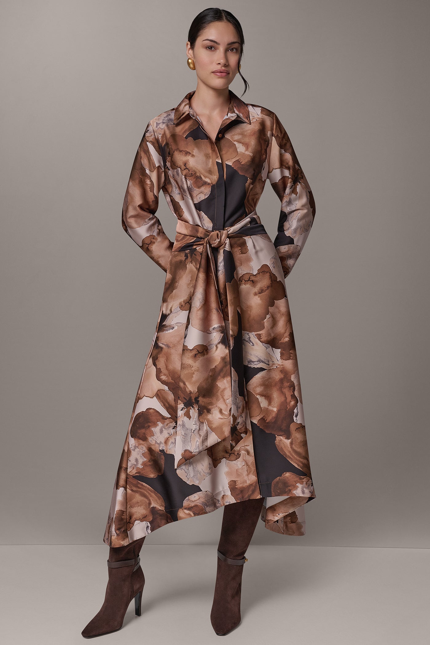PRINTED TIE-WAIST SHIRT DRESS VIEW 8