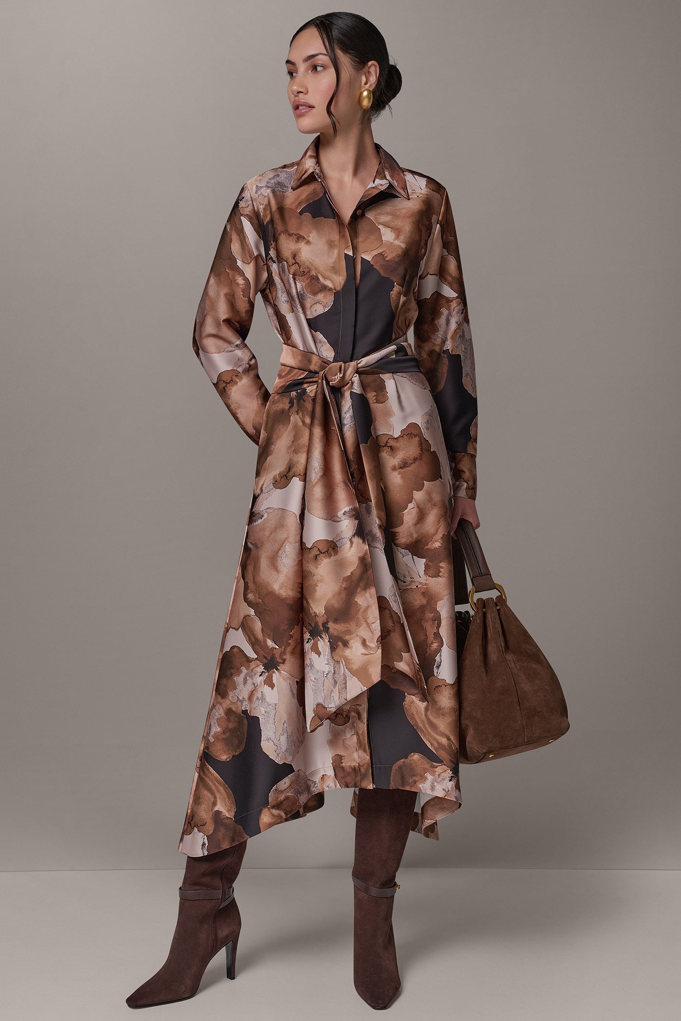 PRINTED TIE-WAIST SHIRT DRESS VIEW 1