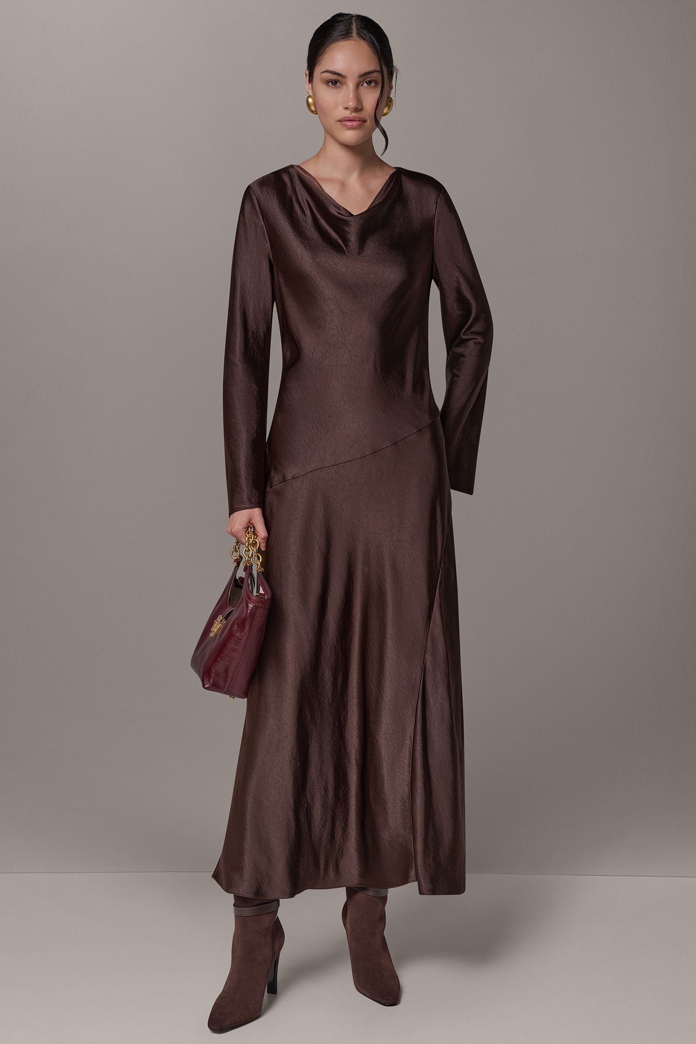 COWL NECK MIDI DRESS VIEW 1