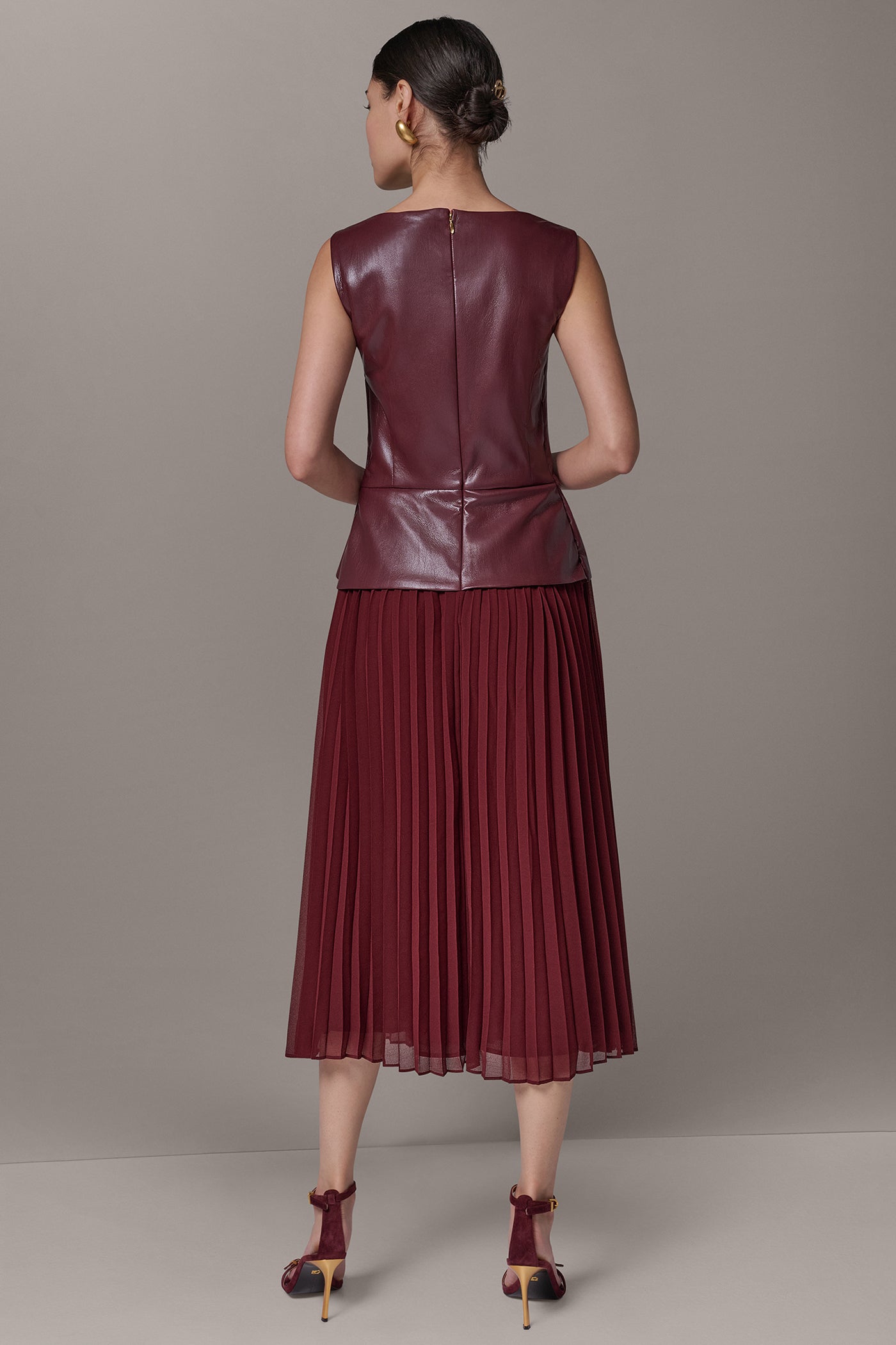MIXED MEDIA PLEATED MIDI DRESS VIEW 3