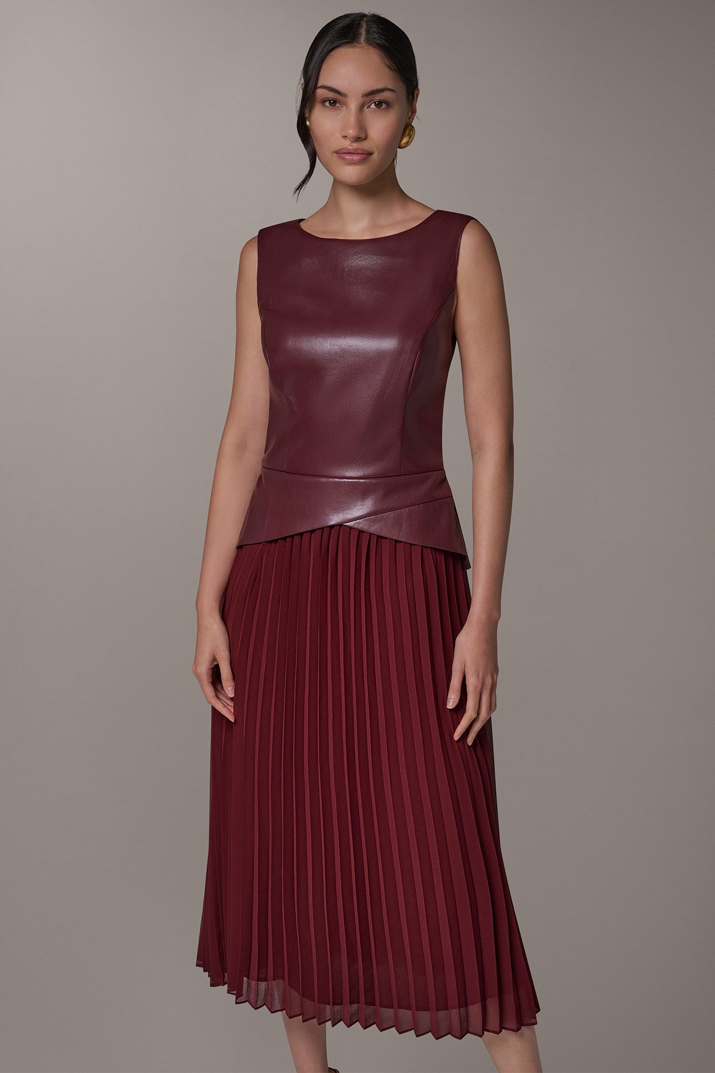 MIXED MEDIA PLEATED MIDI DRESS VIEW 5