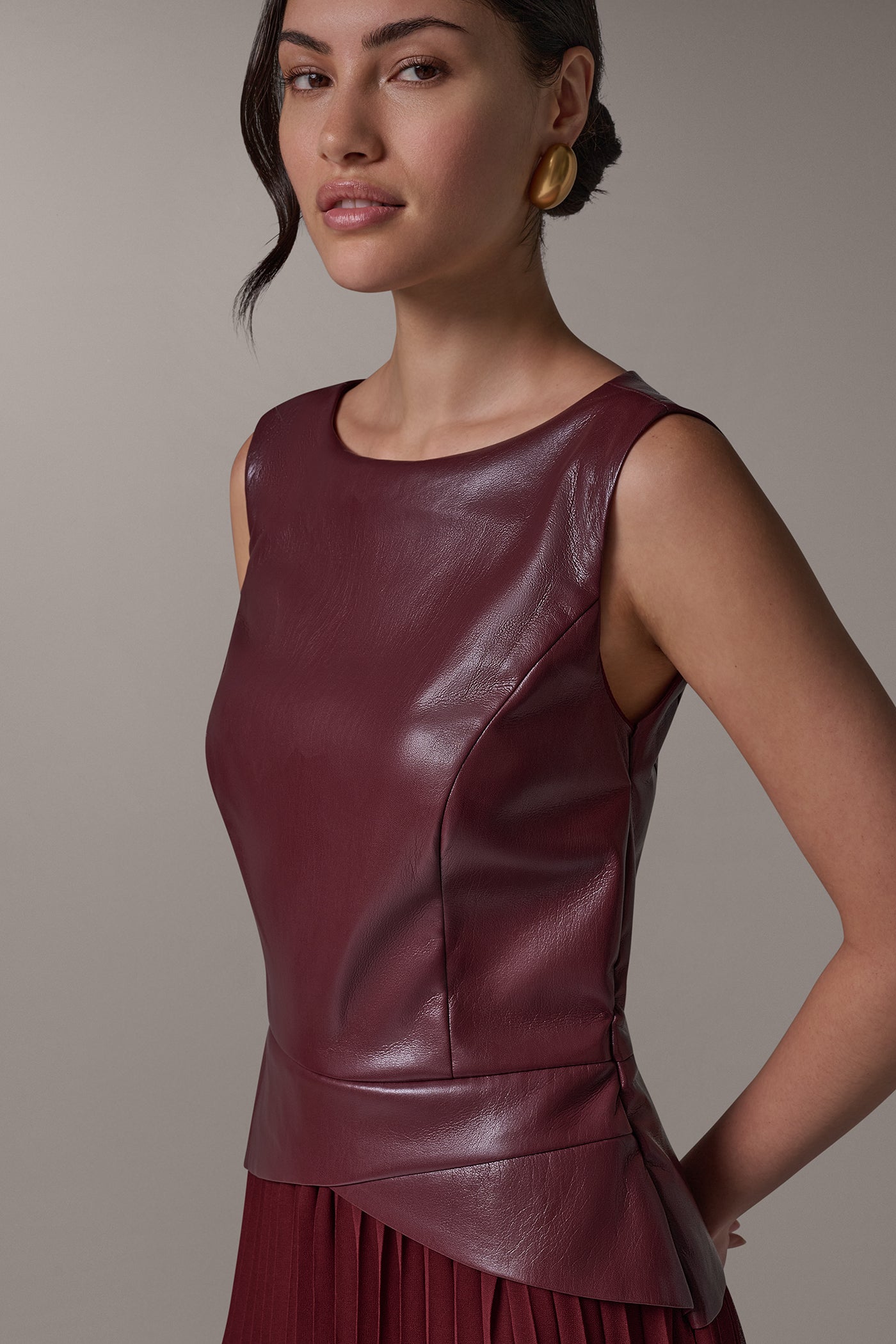 MIXED MEDIA PLEATED MIDI DRESS VIEW 4