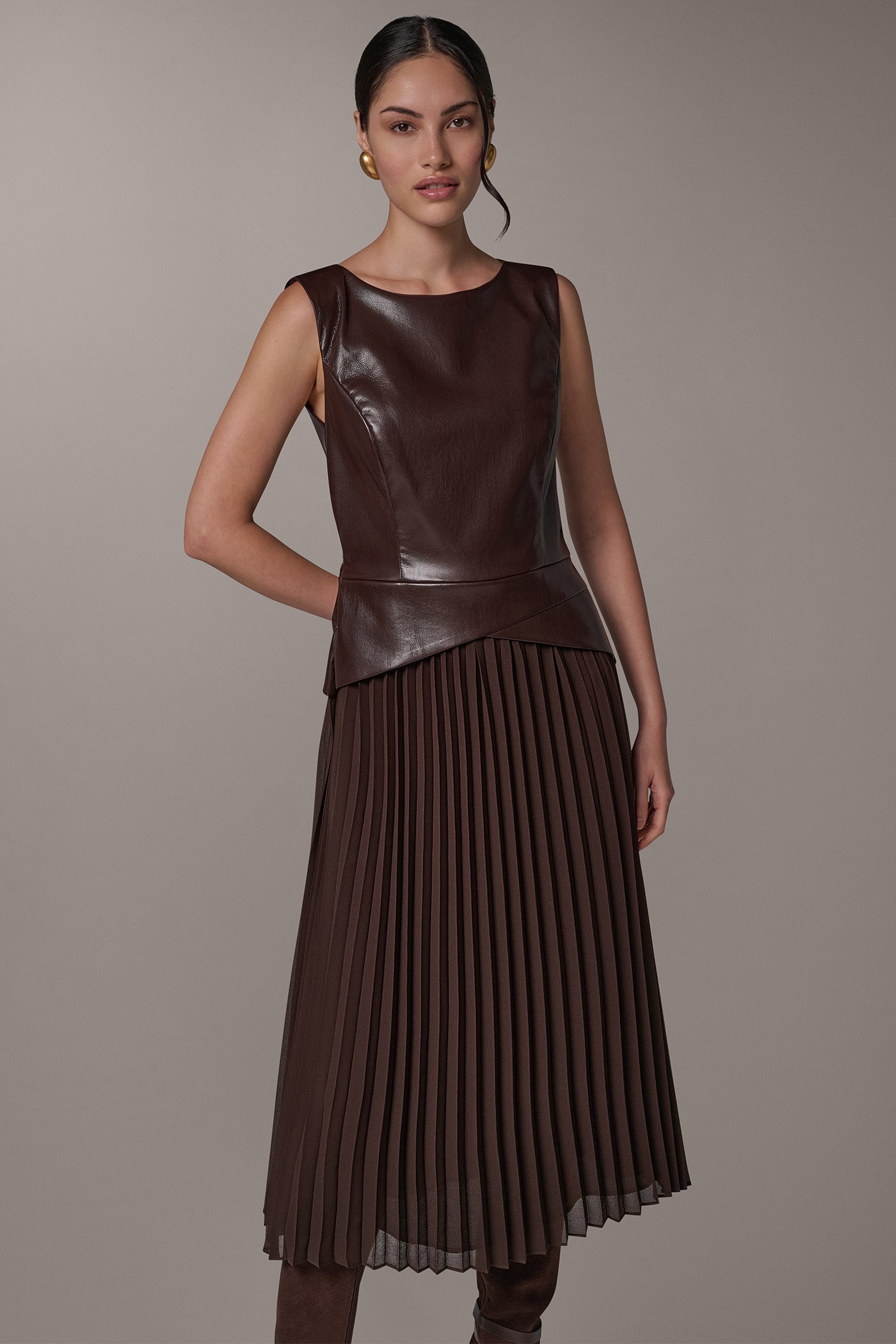 BOATNECK MIXED MEDIA MIDI DRESS VIEW 2