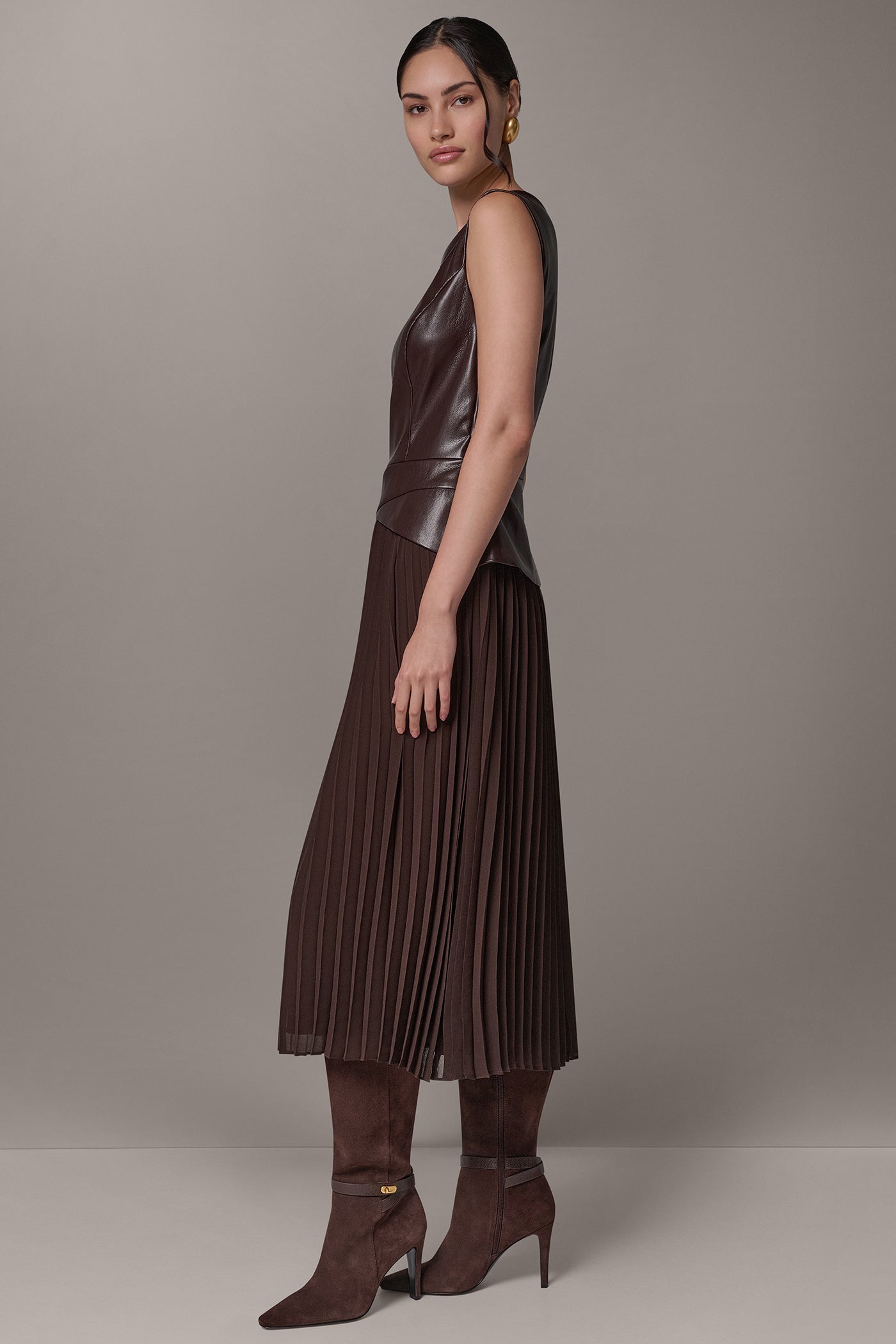 BOATNECK MIXED MEDIA MIDI DRESS VIEW 3