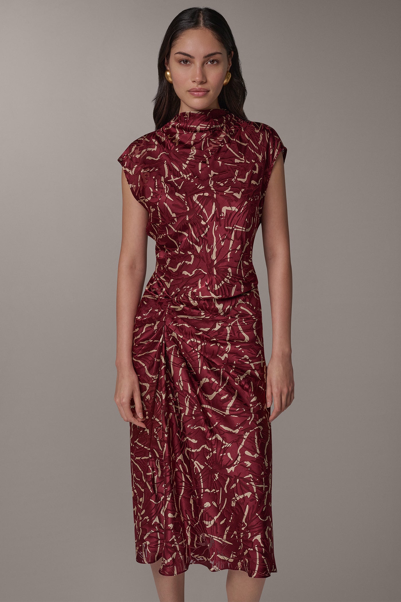 BURNOUT CINCH WAIST MIDI DRESS VIEW 6