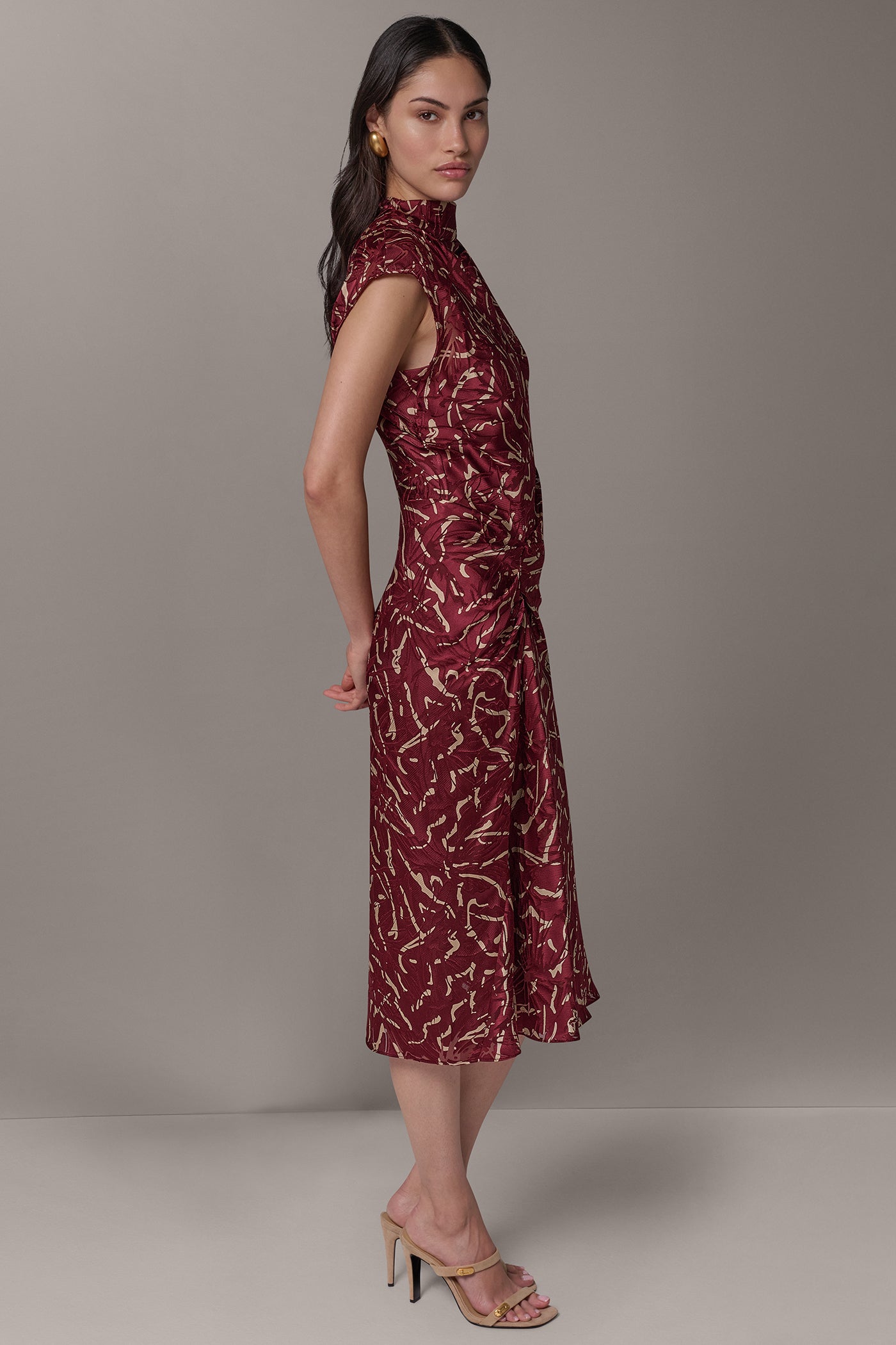 BURNOUT CINCH WAIST MIDI DRESS VIEW 5