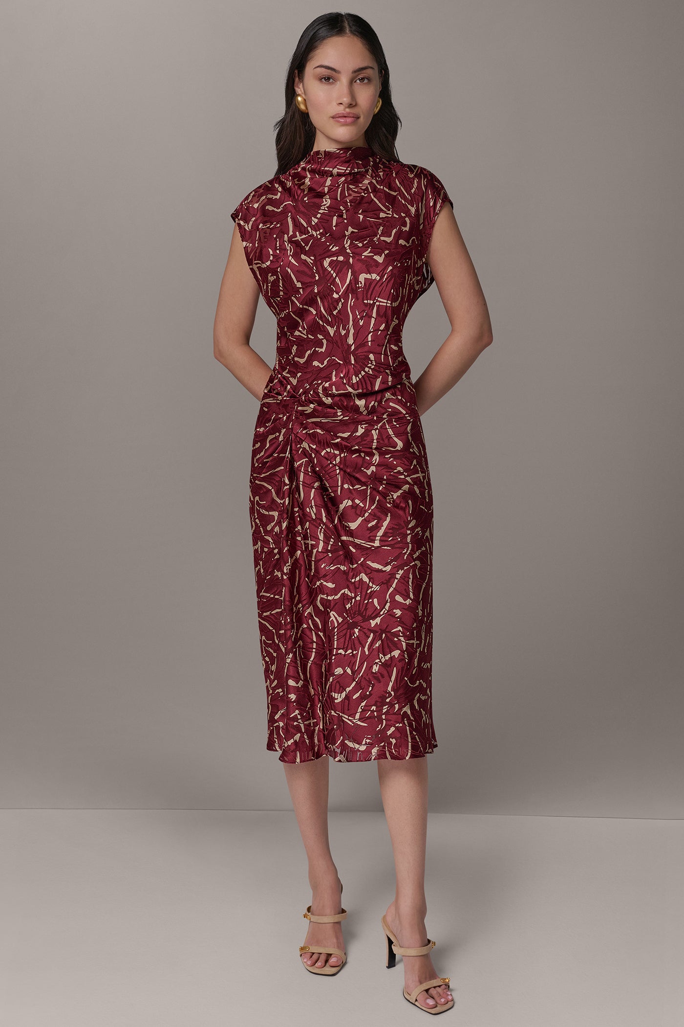 BURNOUT CINCH WAIST MIDI DRESS VIEW 9