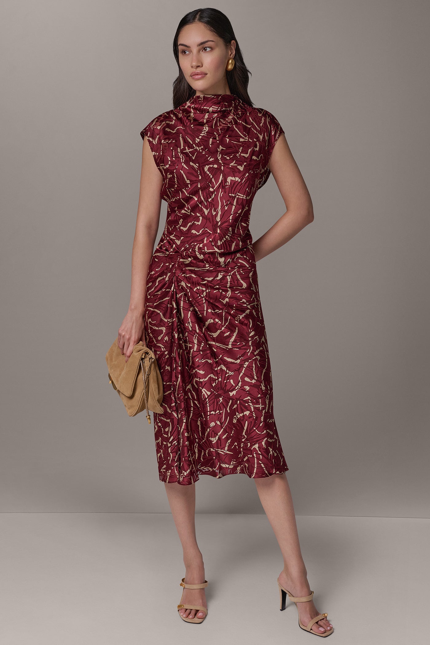 BURNOUT CINCH WAIST MIDI DRESS VIEW 1
